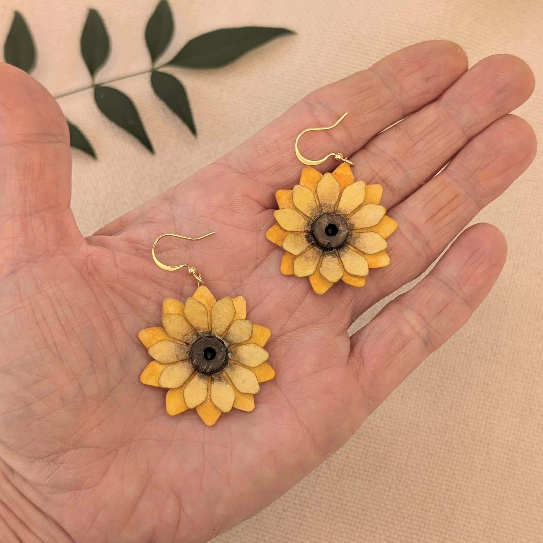 Sunflower Watercolour Paper Earrings | Handmade Floral Dangle Earrings