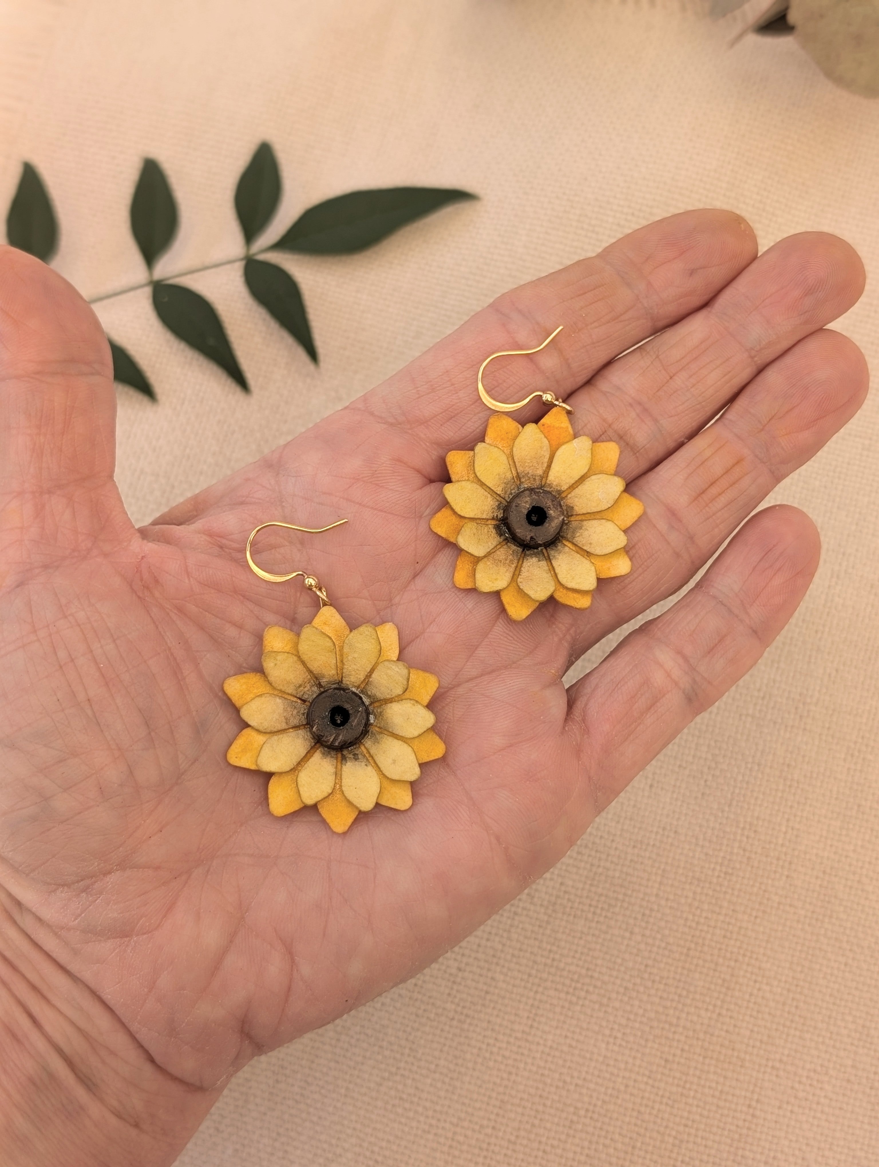 Sunflower Watercolour Paper Earrings | Handmade Floral Dangle Earrings