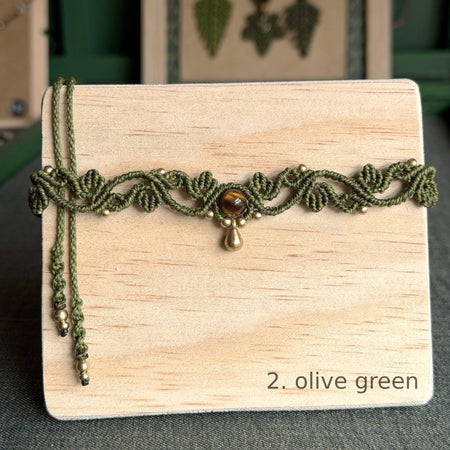 Macrame Vine Leaf Choker with focal bead - earthy forest fae collection