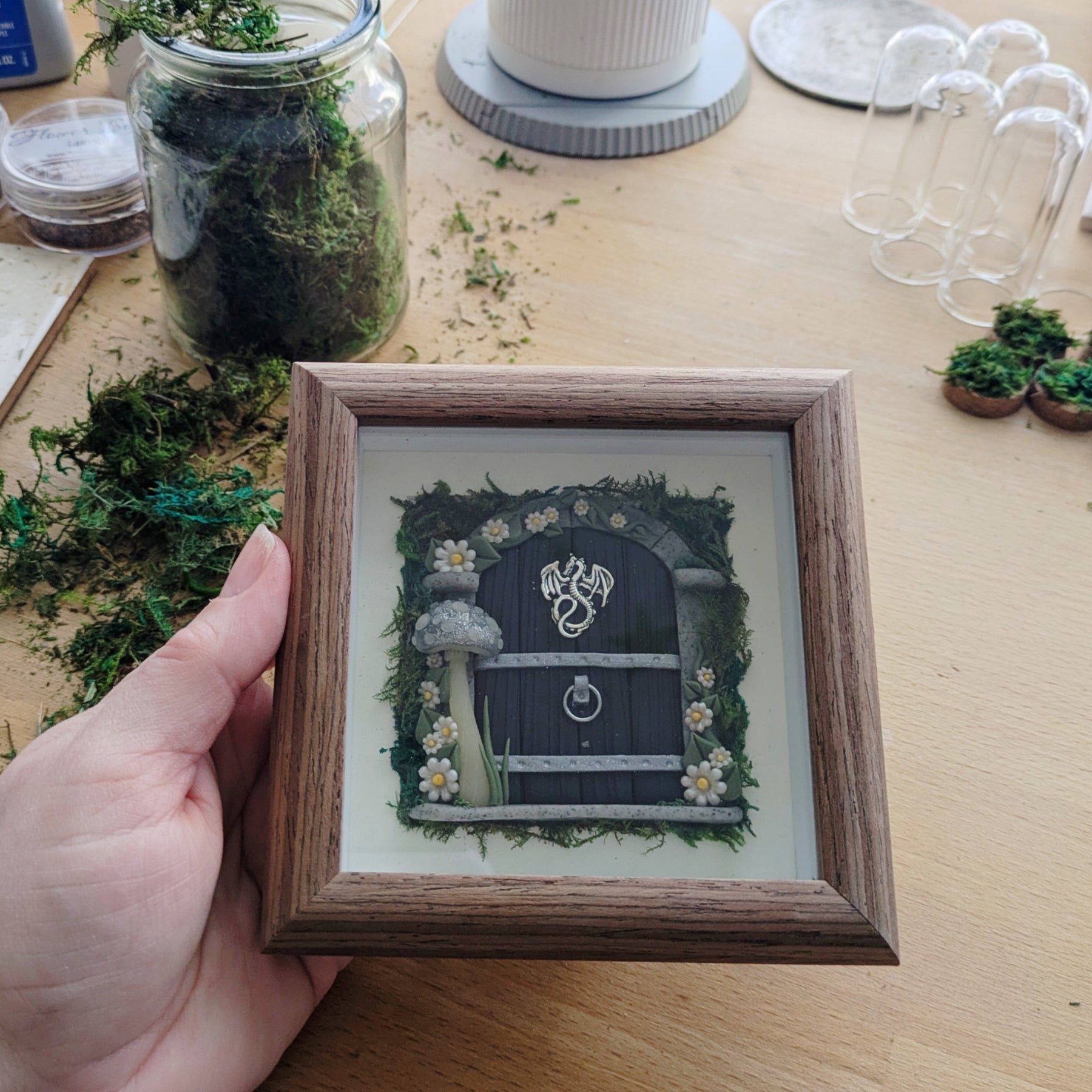 Medieval Dragon Fairy Door Shadow Box – Hand Sculpted Miniature Fantasy Decor