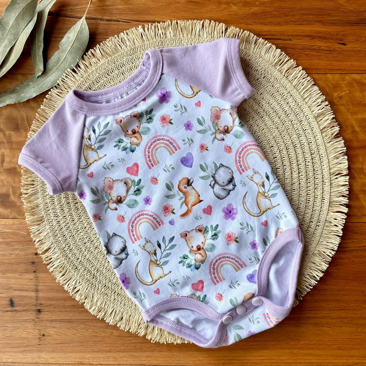 Baby Short Sleeved Bodysuit | Koala Dreams | Size premmie to 2 | Made to order