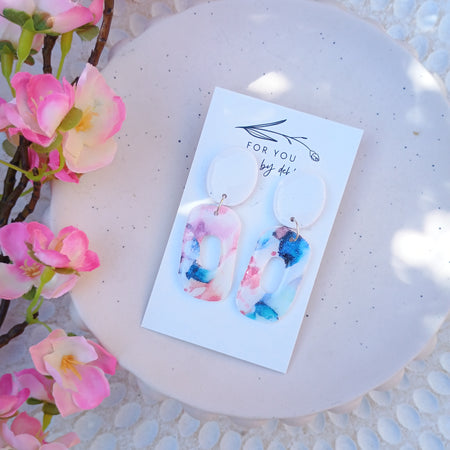 White watercolour print dangle earrings