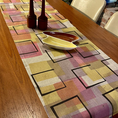 Table runner - Gold rose and grey squares