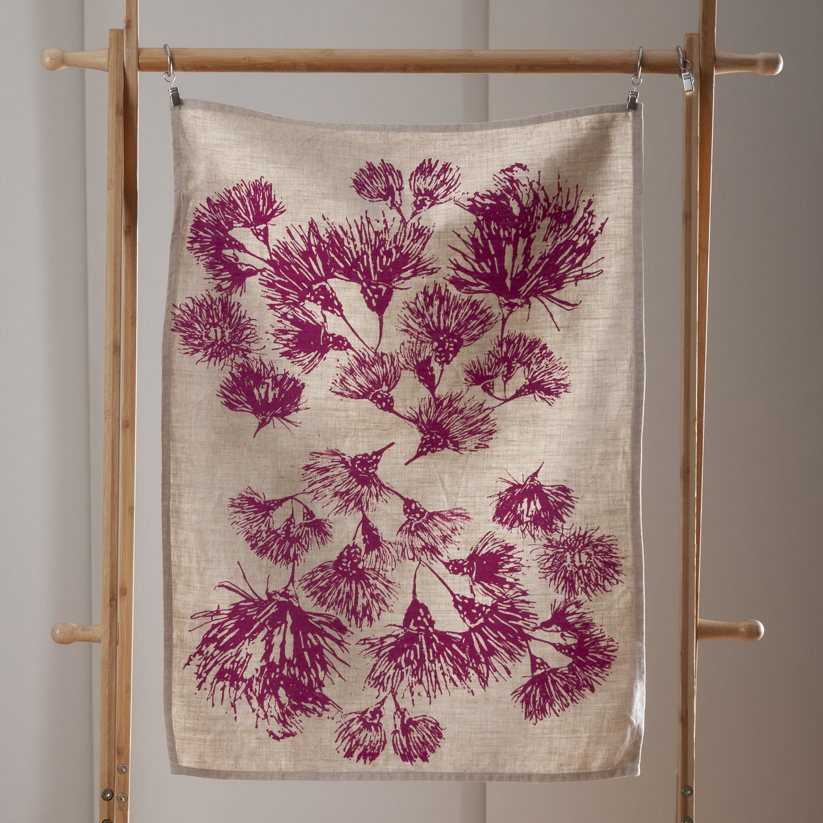 Hand screen printed Linen Tea Towels-Blossoms