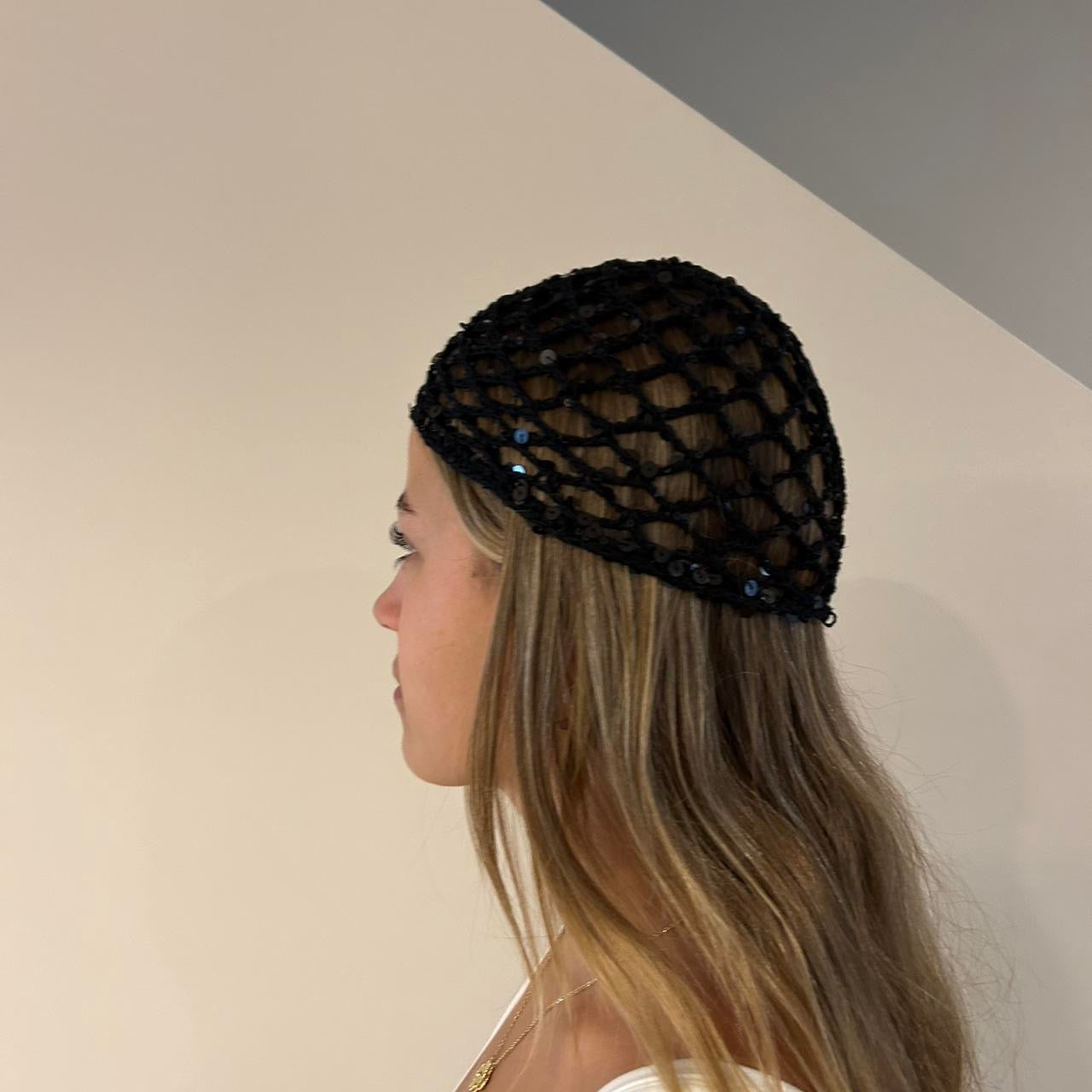 Black with Black Sequin Crochet Wave Hat