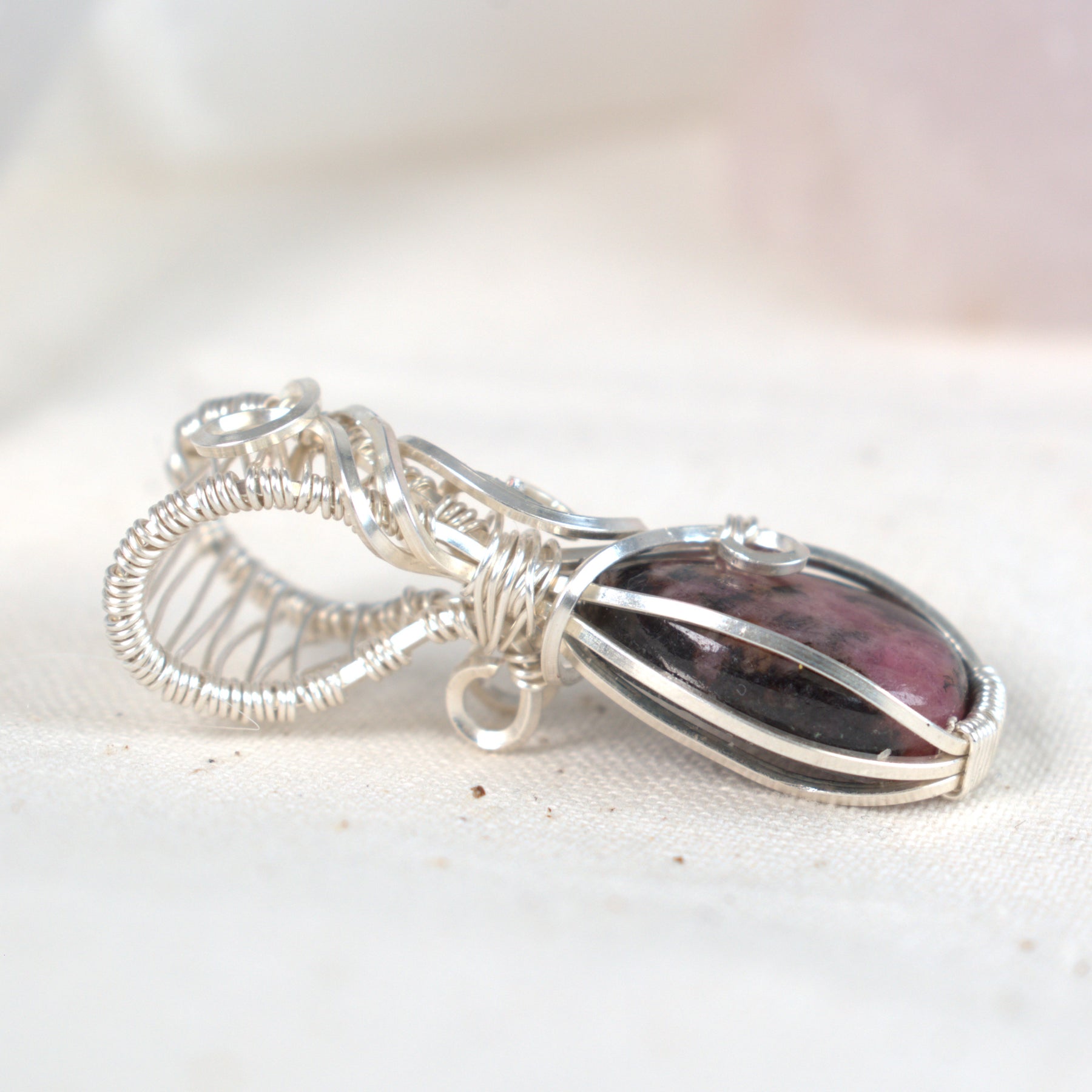 Wire Wrapped Rhodonite Keepsake Pendant