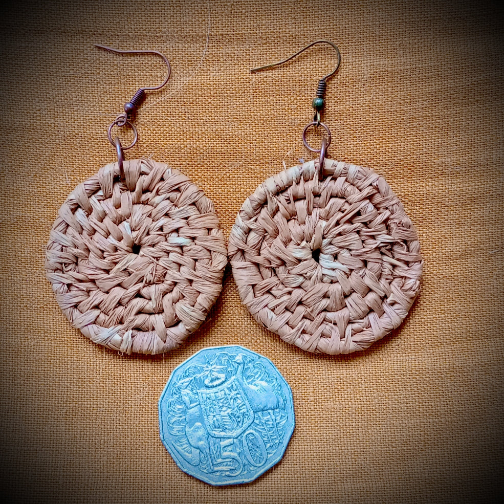 Woven Raffia Spiral Earrings, Various colours