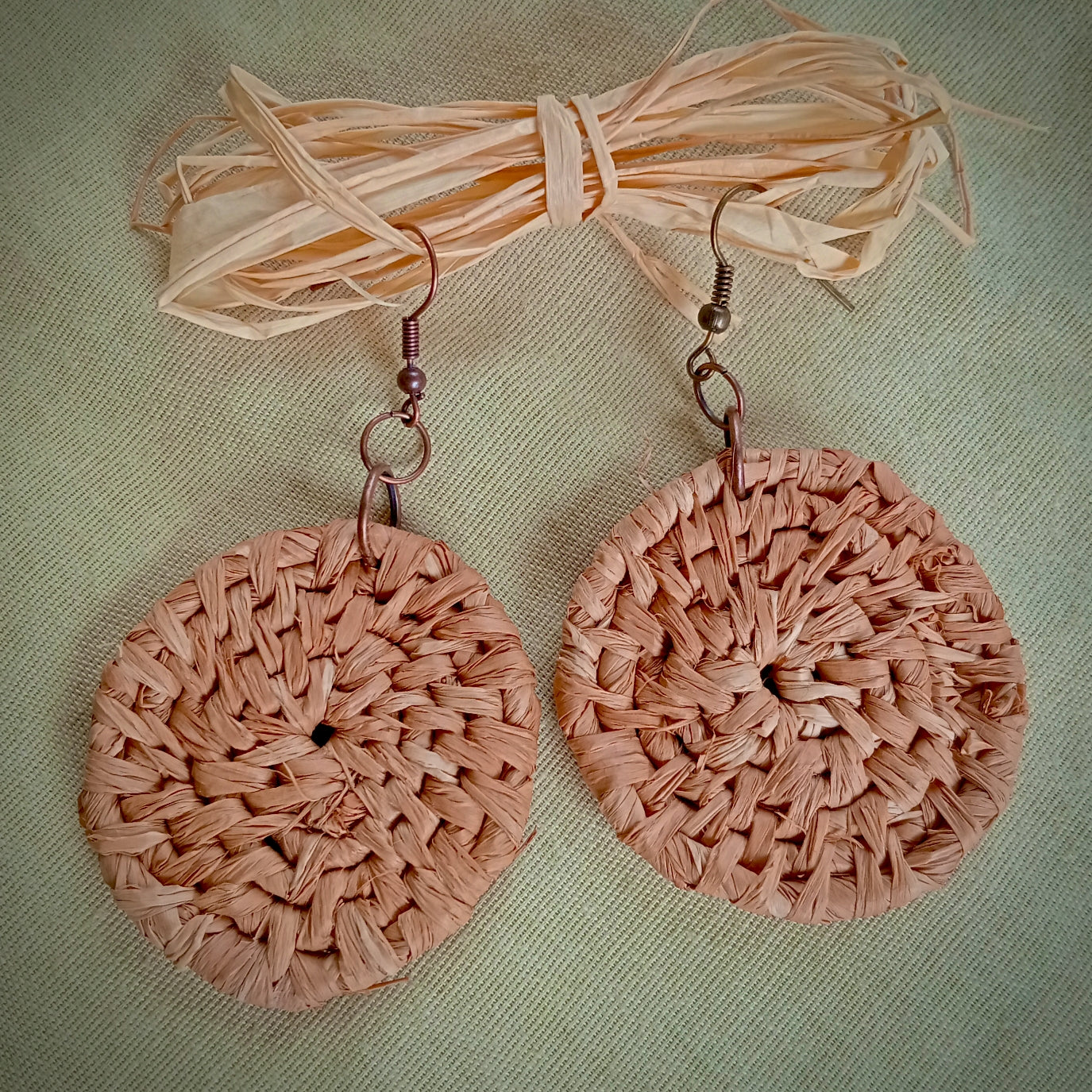 Woven Raffia Spiral Earrings, Various colours