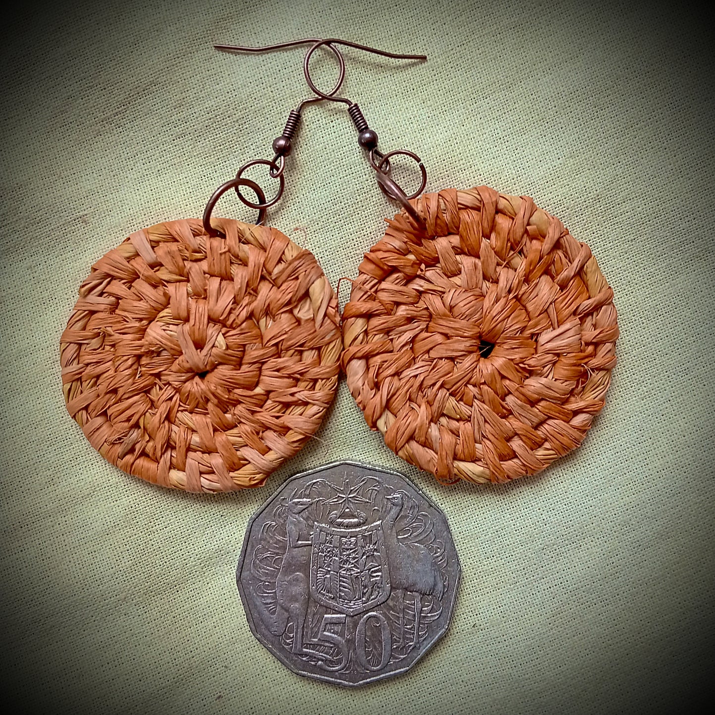 Woven Raffia Spiral Earrings, Various colours
