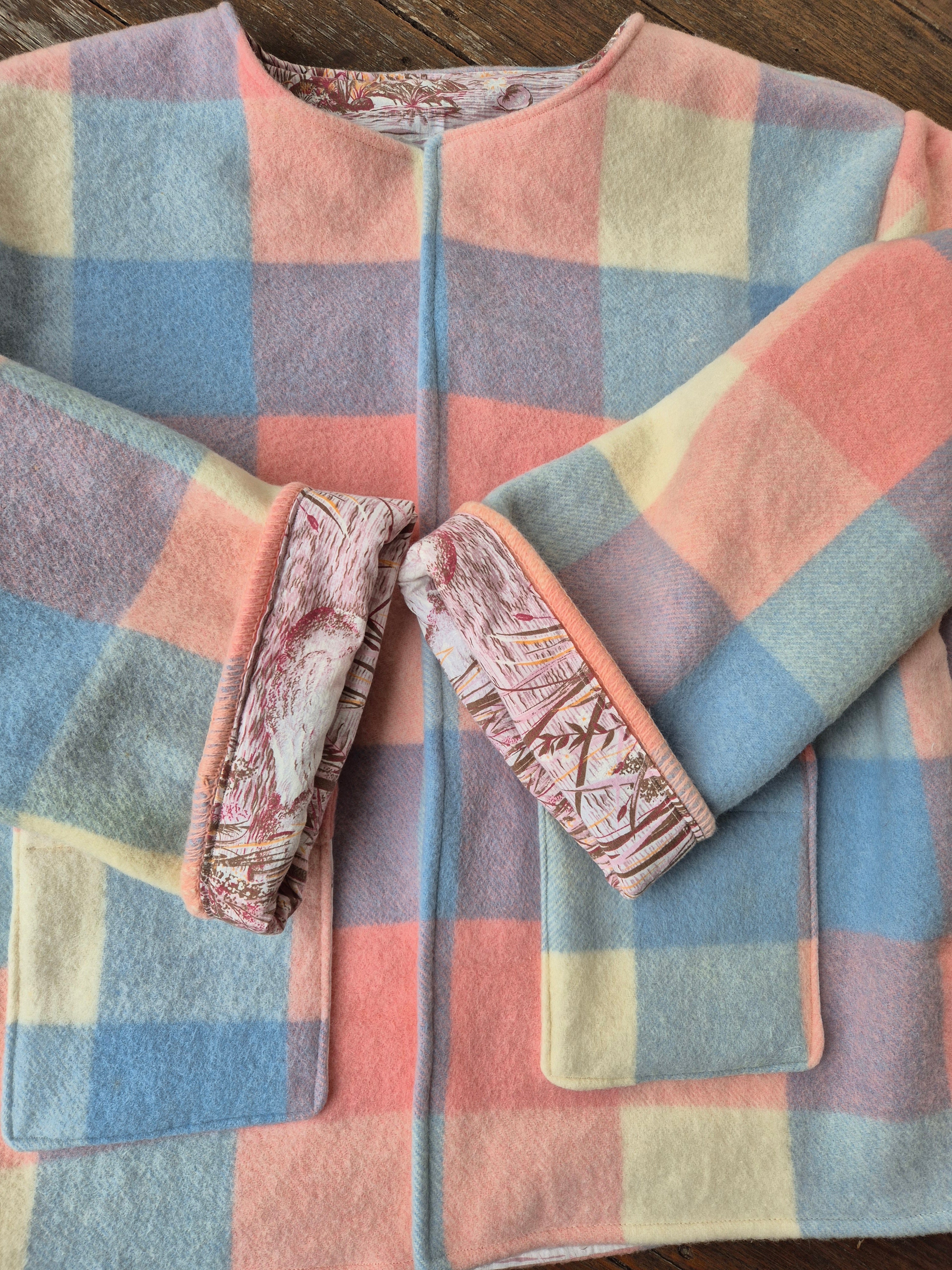 Upcycled woollen blanket jacket Pink size 14