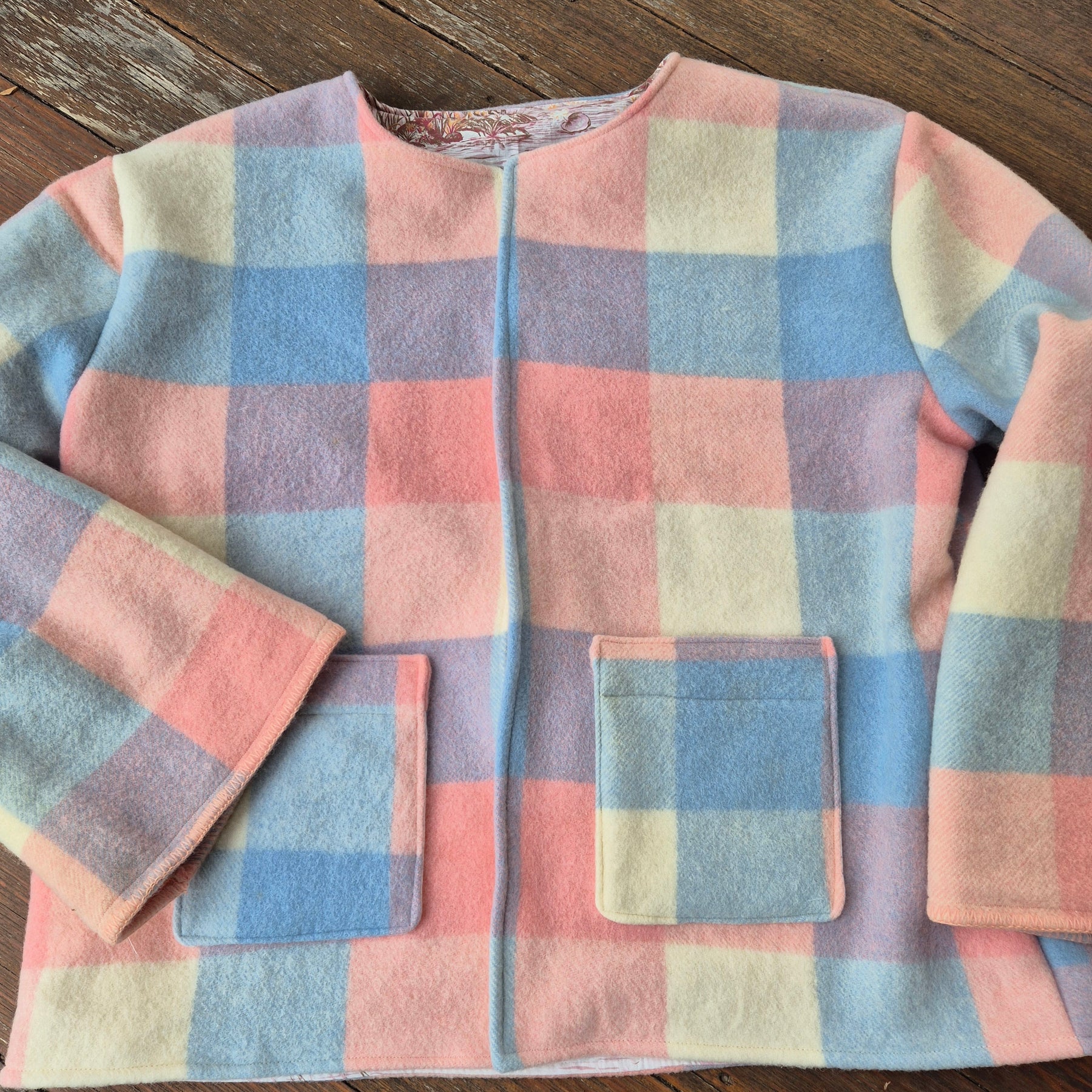 Upcycled woollen blanket jacket Pink size 14