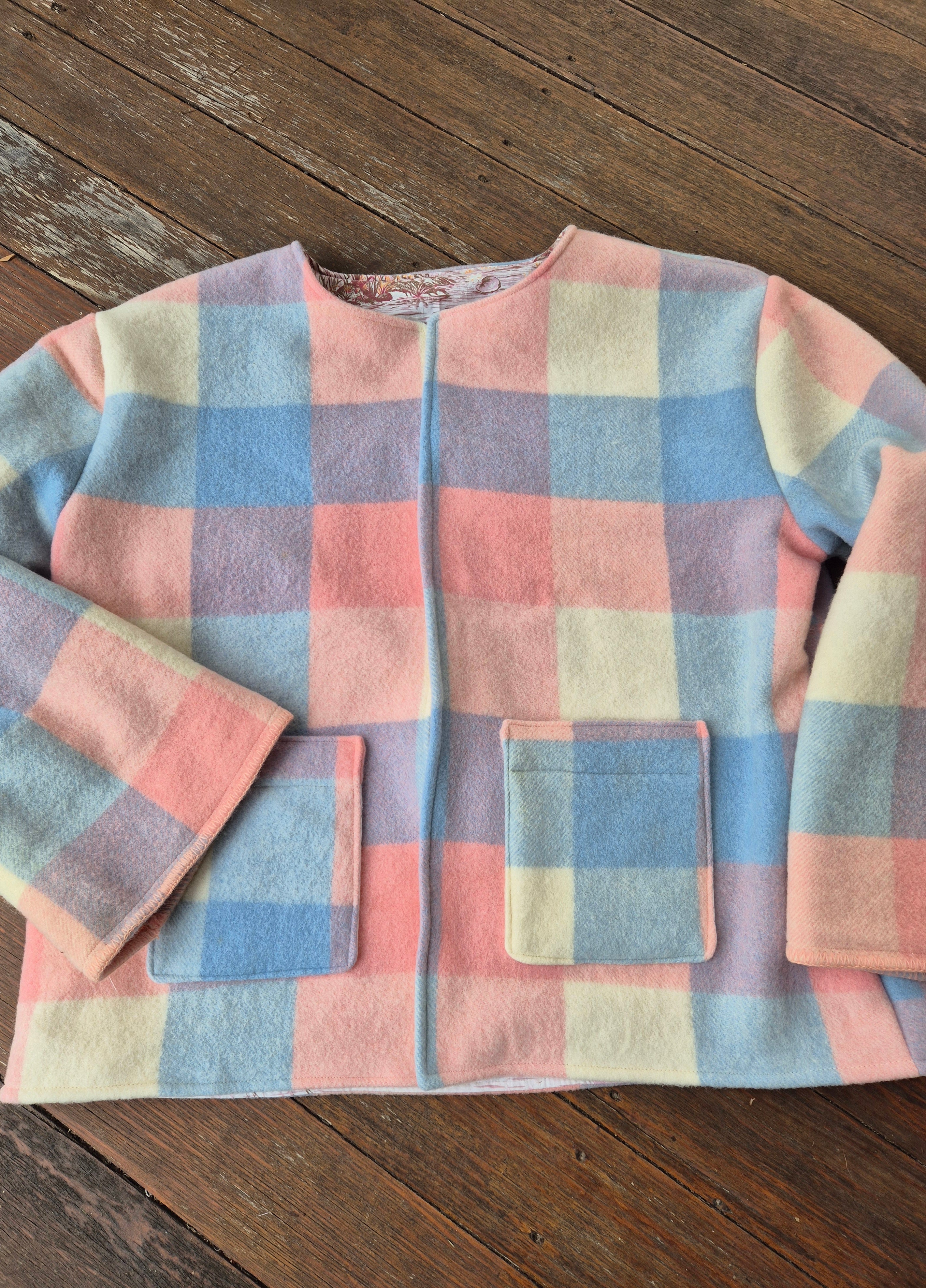 Upcycled woollen blanket jacket Pink size 14