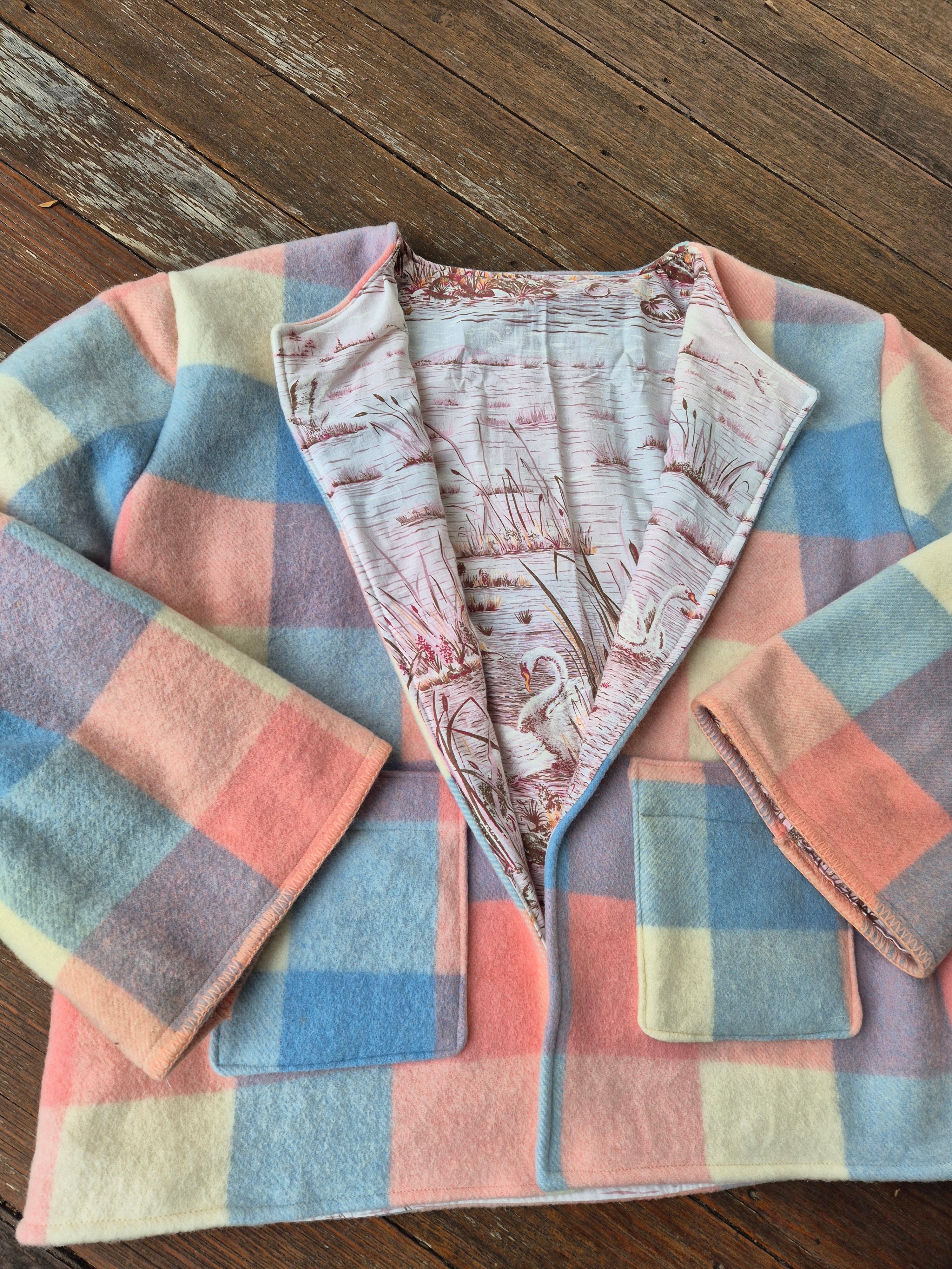 Upcycled woollen blanket jacket Pink size 14