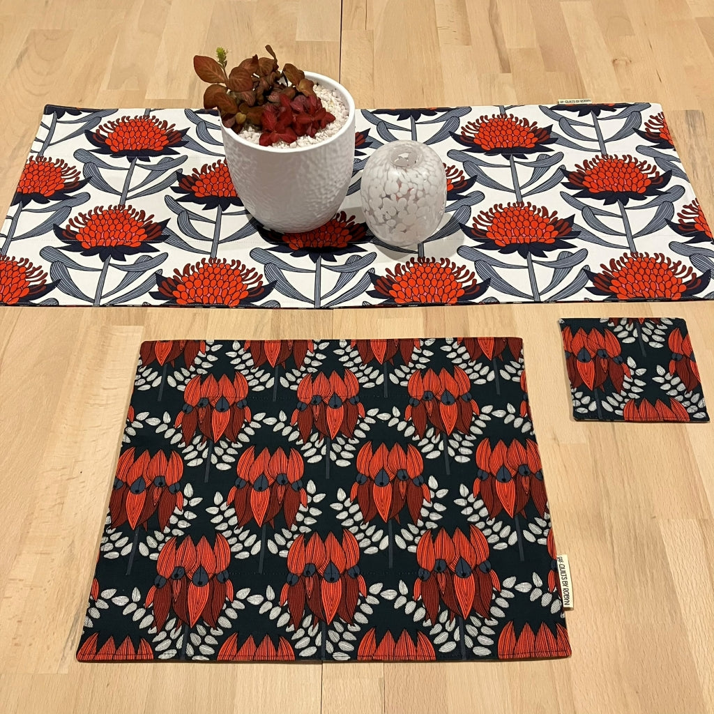 handmade Australian native reversible - waratah & sturts desert pea