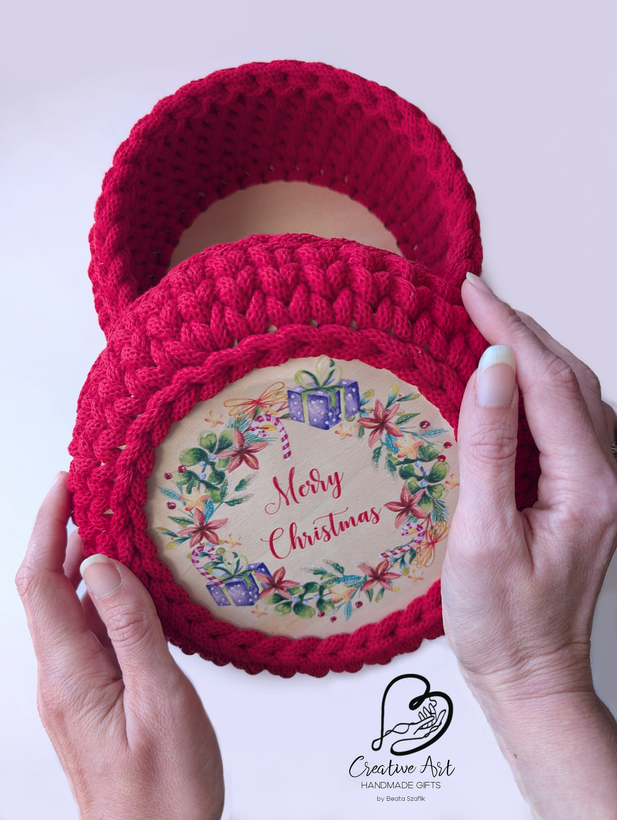 Christmas Crochet Basket with UV-Printed Lid