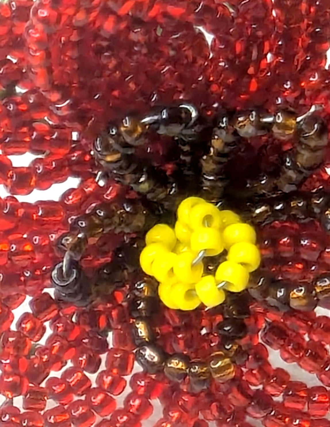 French Beaded Red Wildflower
