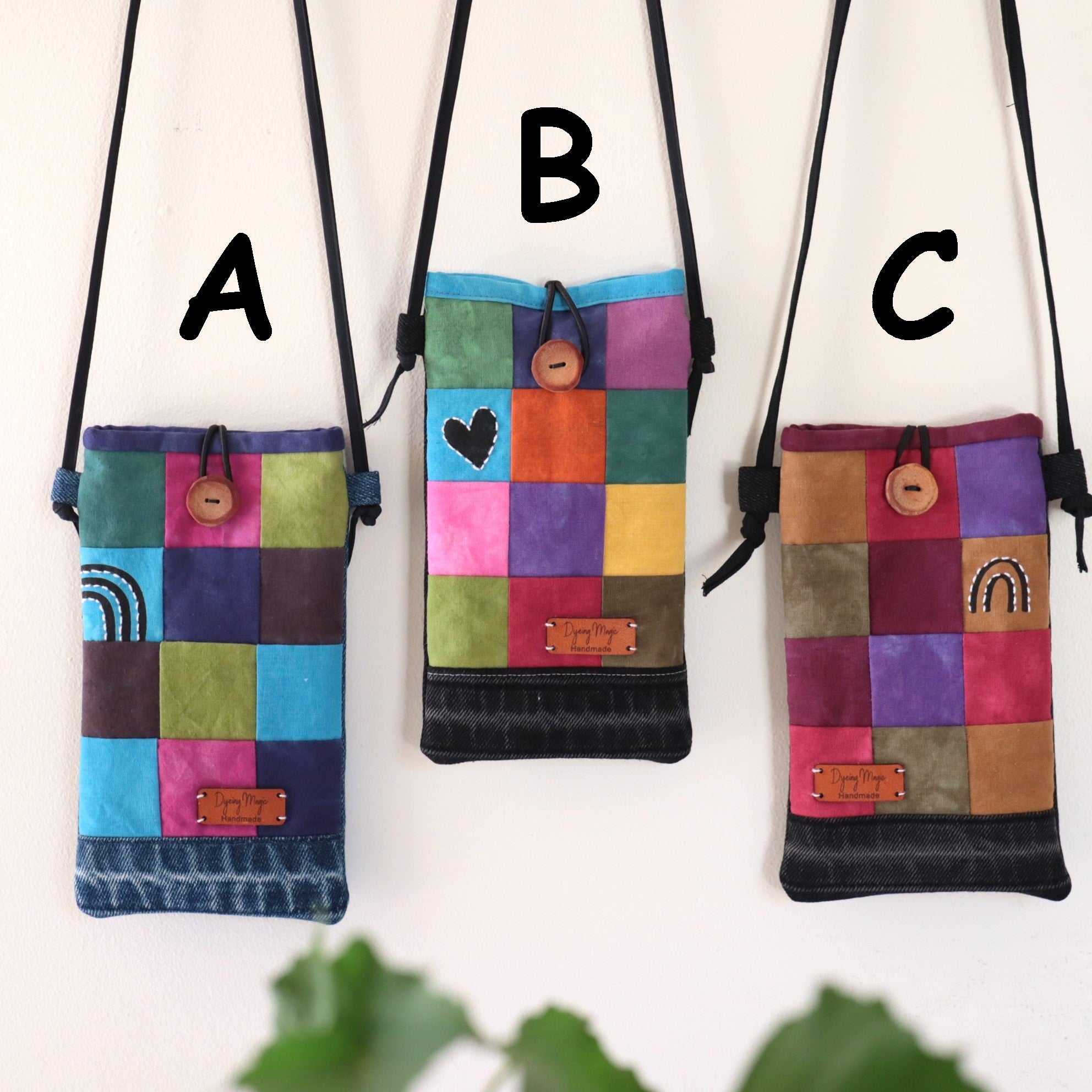 Hand Dyed Patchwork Phone pouches, Crossbody Phone bags