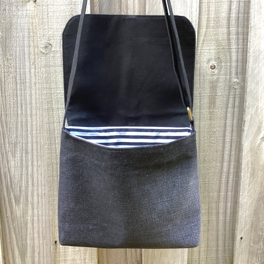 Upcycled Denim Messenger Bag – Black Denim