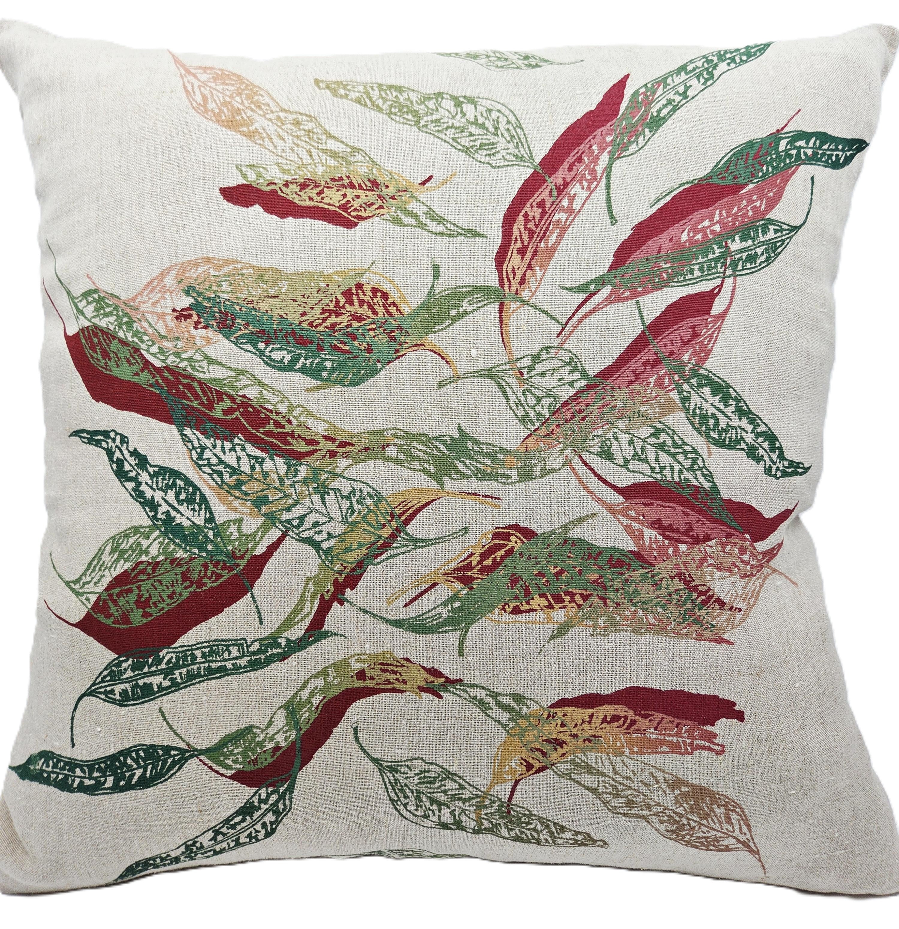 Hand Screen Printed Linen Cushion Covers- Fallen Leaves (2 colourways)