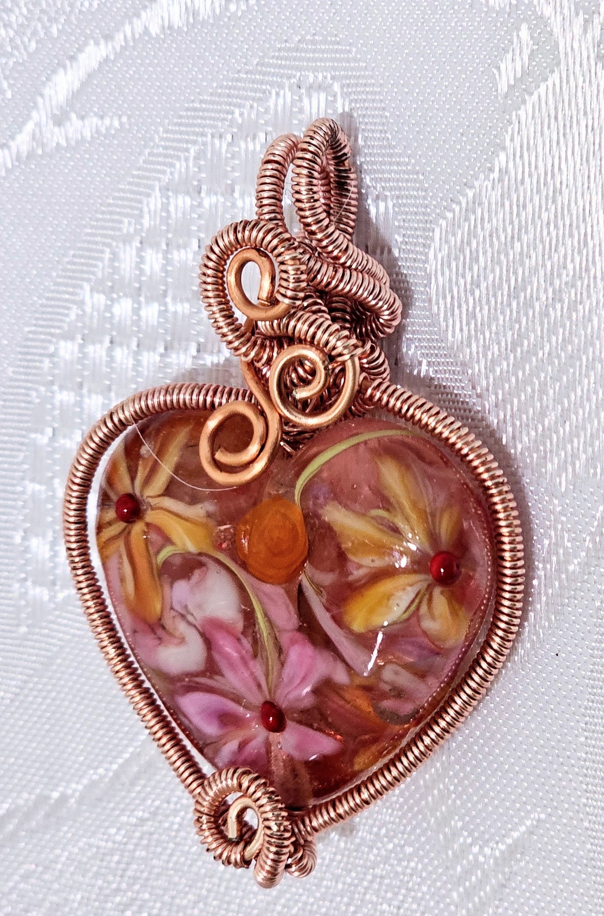 Gorgeous Pink Artisan Made Lampwork Heart Wire Wrapped by me!