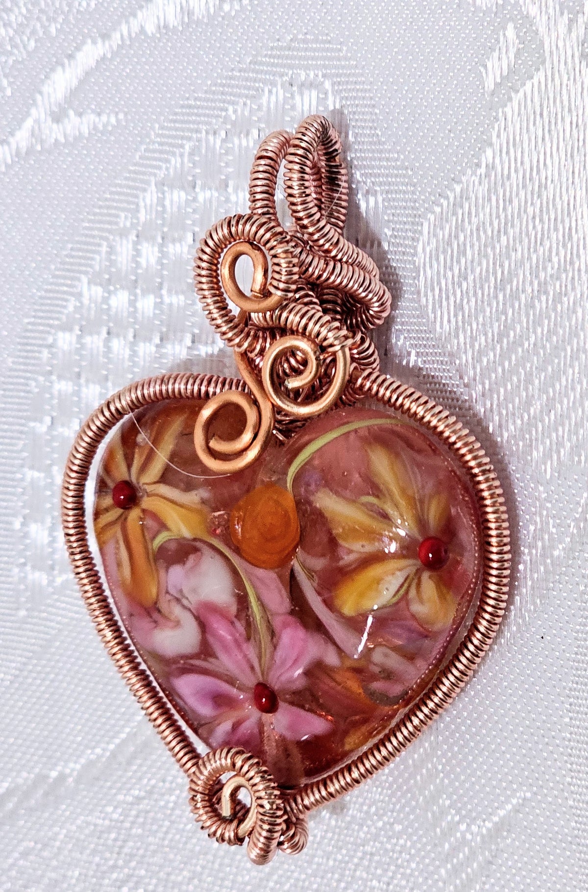 Gorgeous Pink Artisan Made Lampwork Heart Wire Wrapped by me!