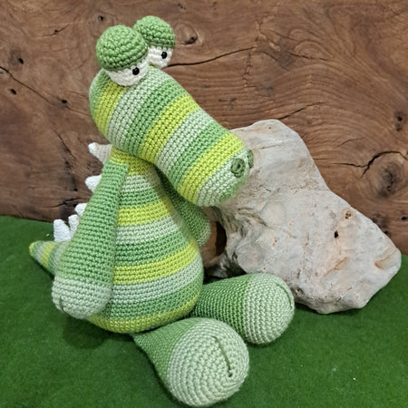 Crochet crocodile/ green stripe/ Australian wool