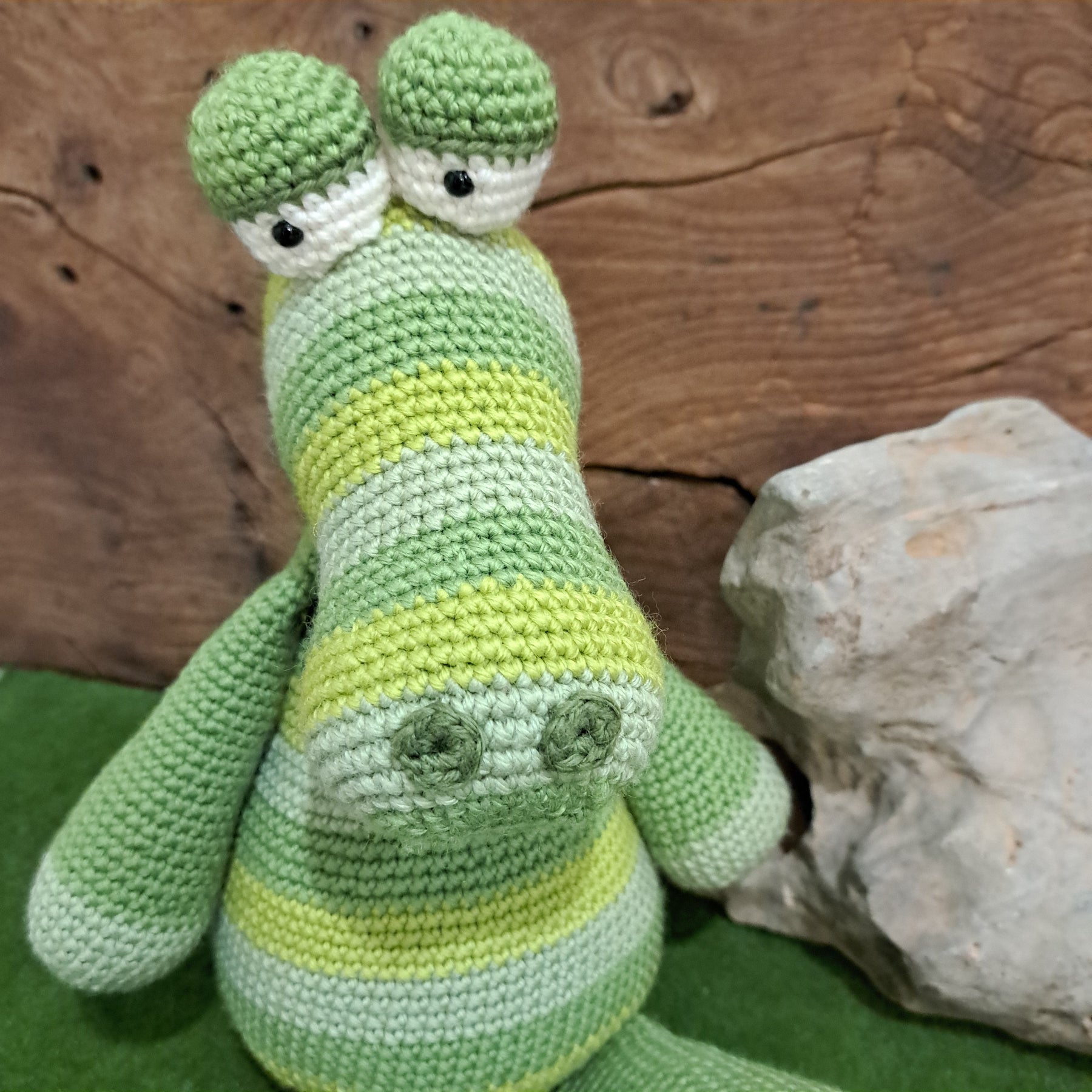 Crochet crocodile/ green stripe/ Australian wool