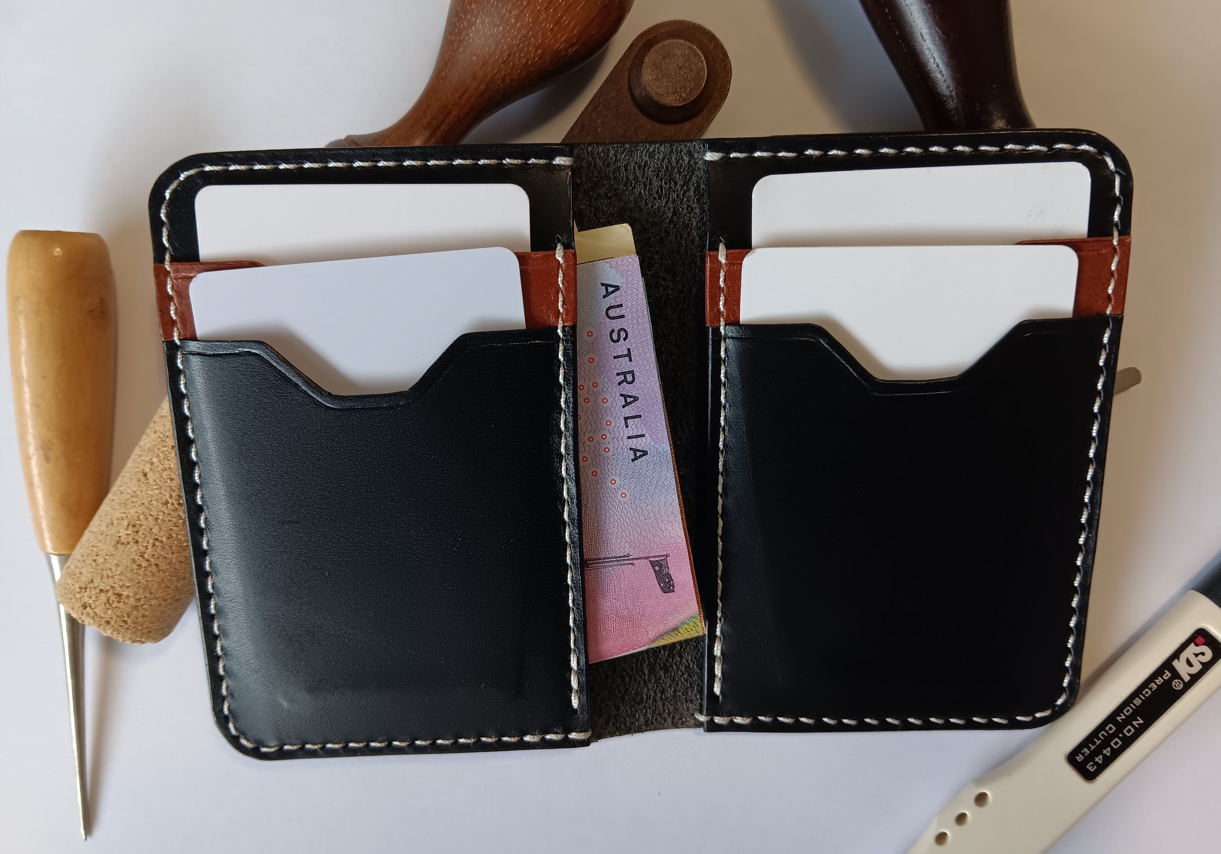 Vertical Bifold Wallet - White Stitching