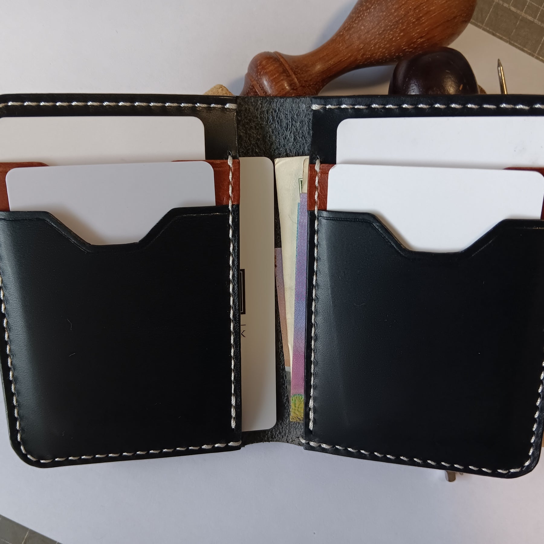 Vertical Bifold Wallet - White Stitching