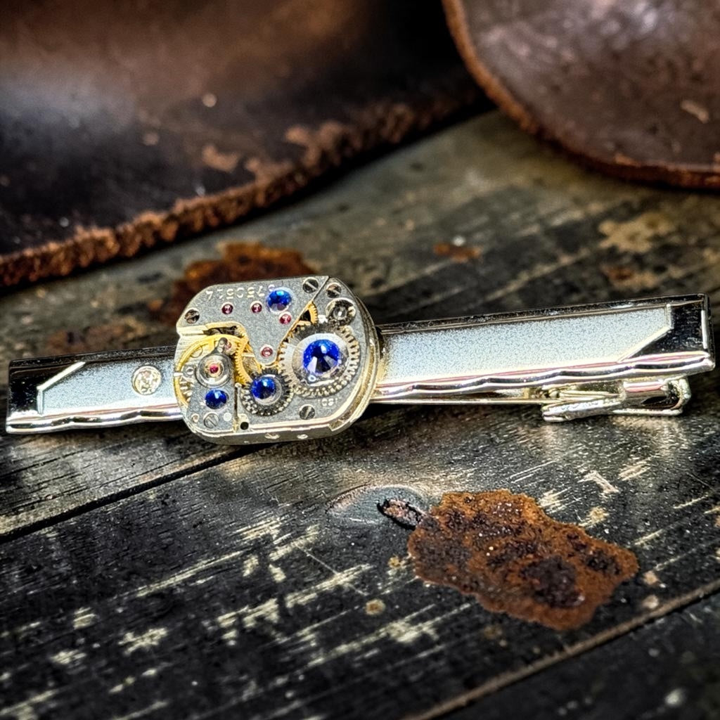 Steampunk watch movement tie clip/pin