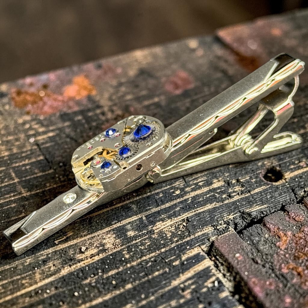 Steampunk watch movement tie clip/pin