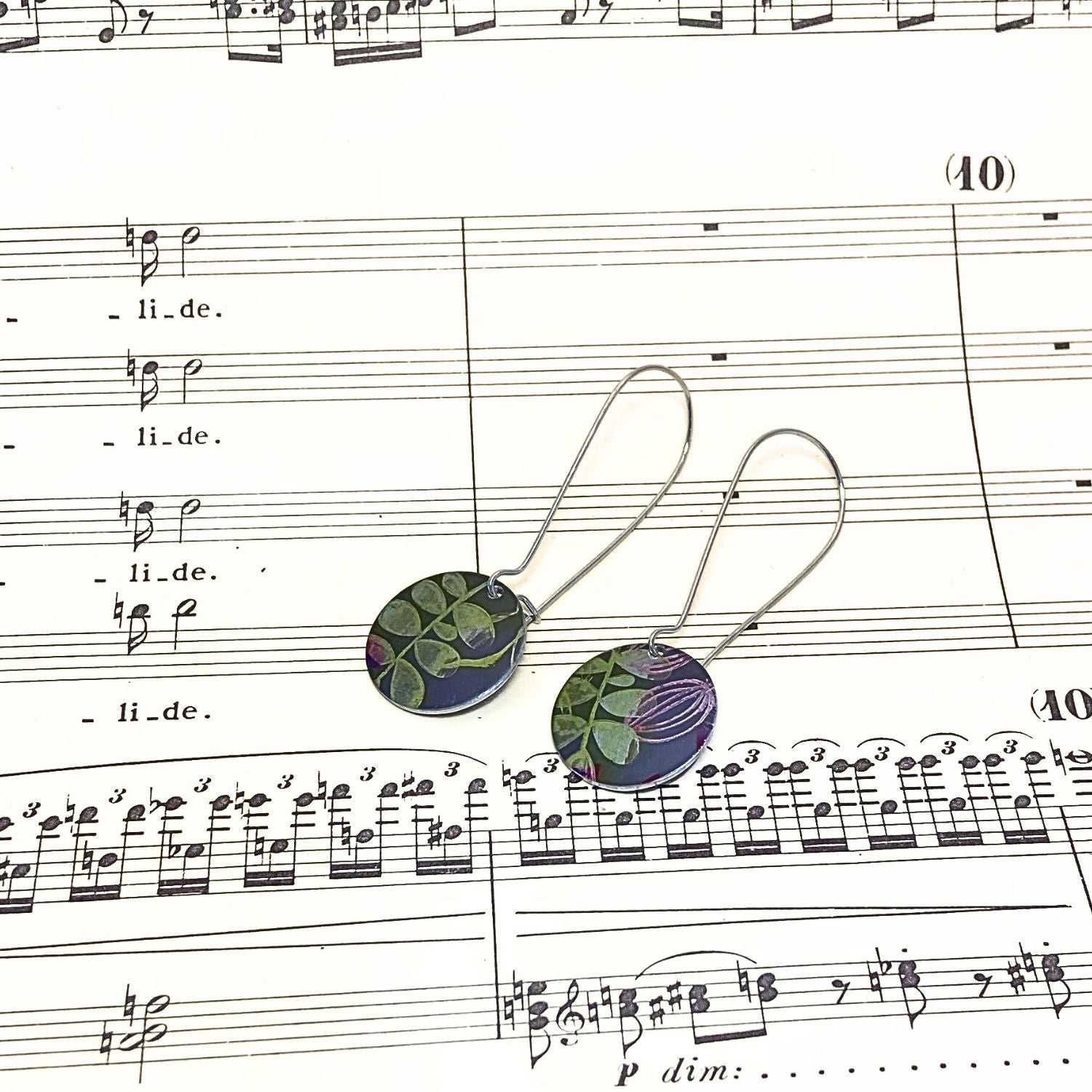 Anodised aluminium earrings hand printed - Bloom on Grey Collection