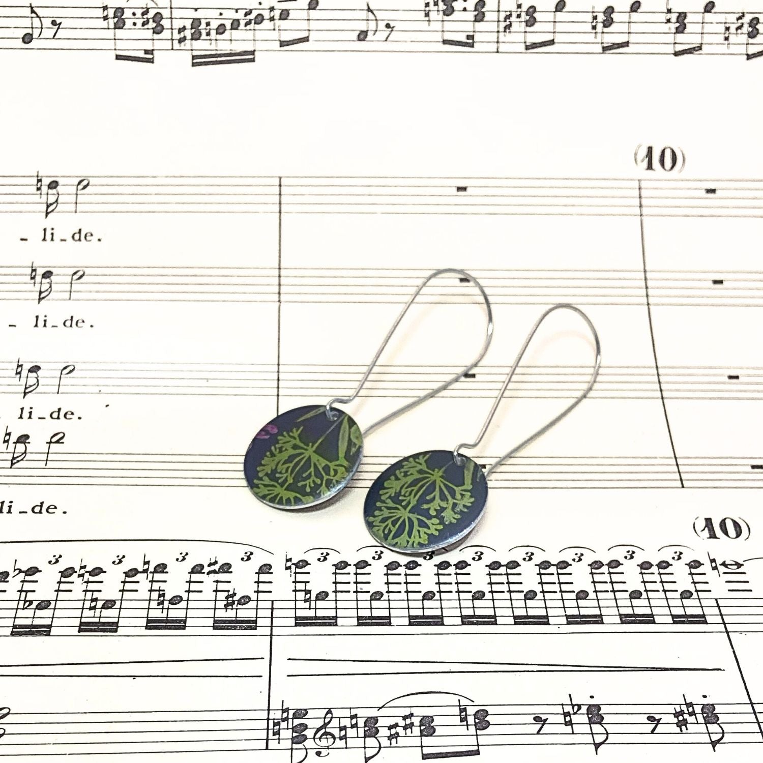 Anodised aluminium earrings hand printed, with abstract textured - Bloom on Grey Collection