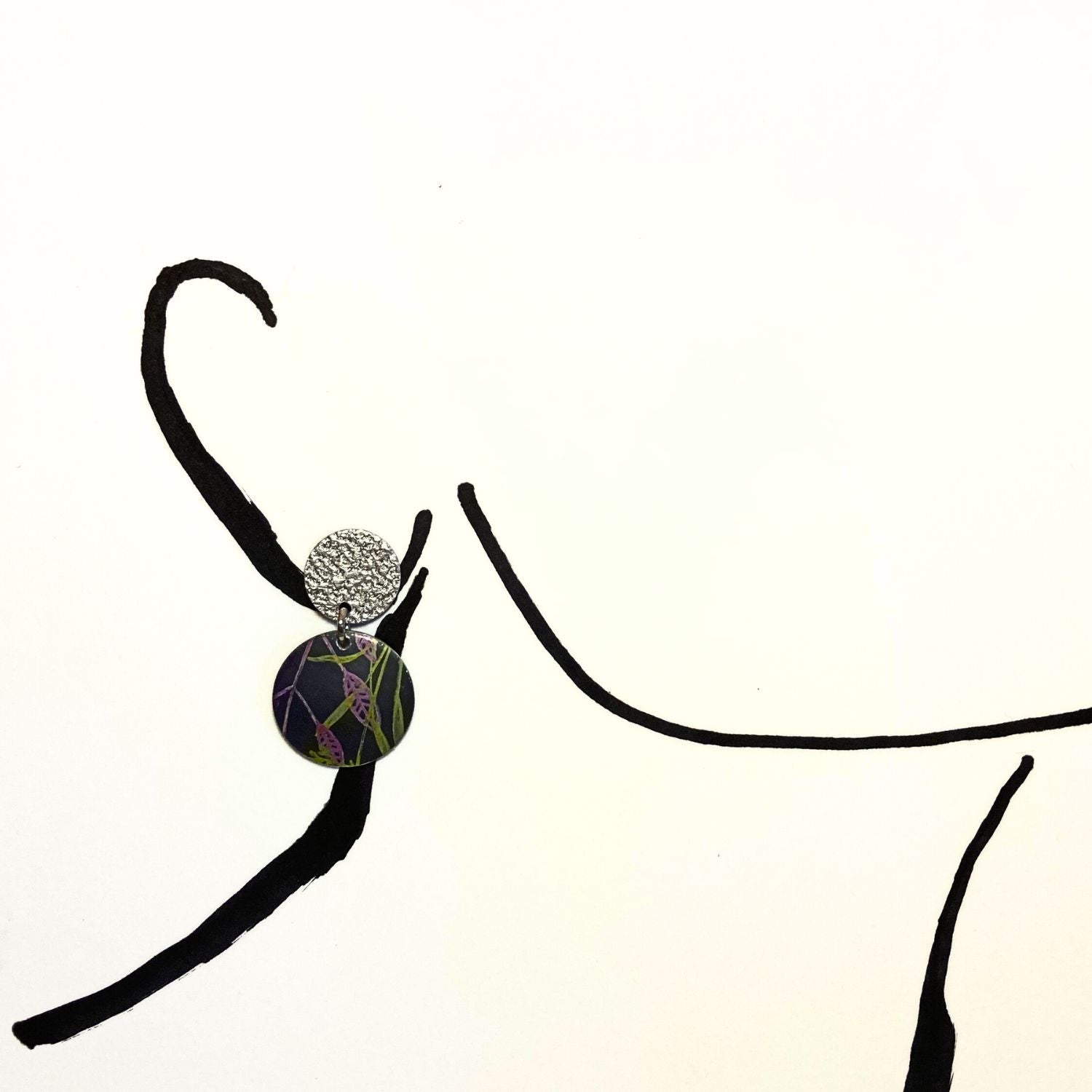 Anodised aluminium earrings hand printed, with abstract textured - Bloom on Grey Collection