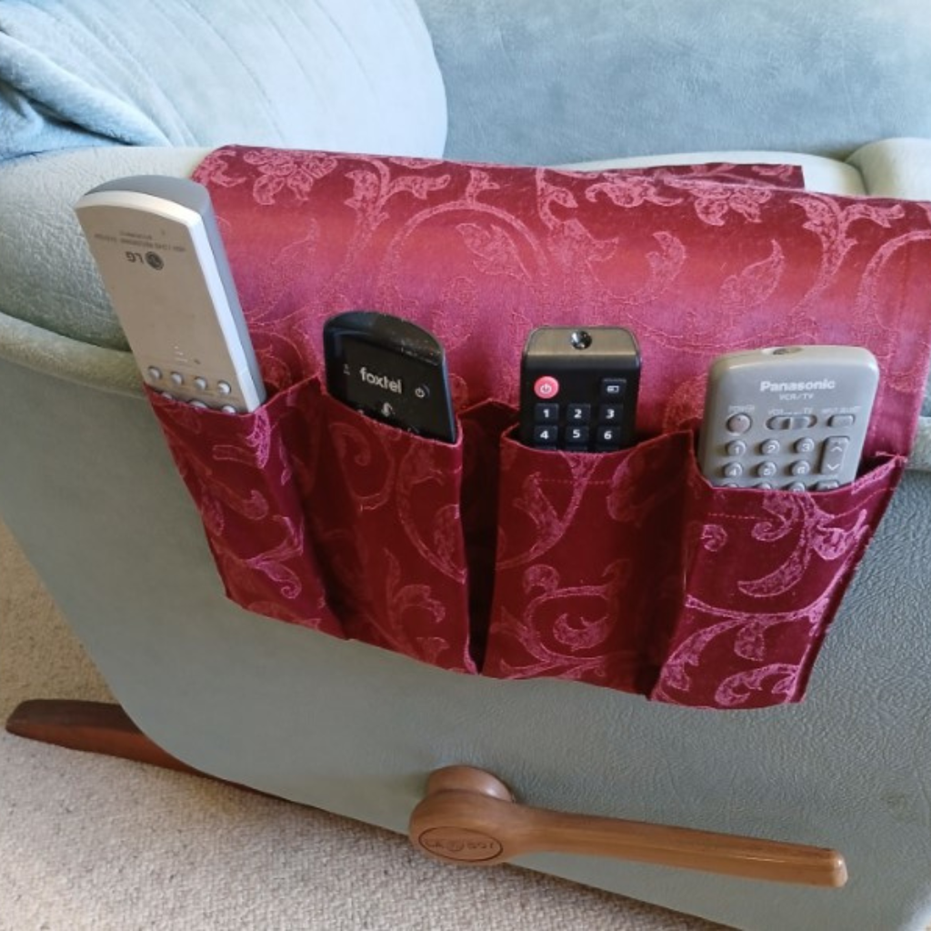 Fabric Remote Control Holder -Dark rose pink - 4 pocket