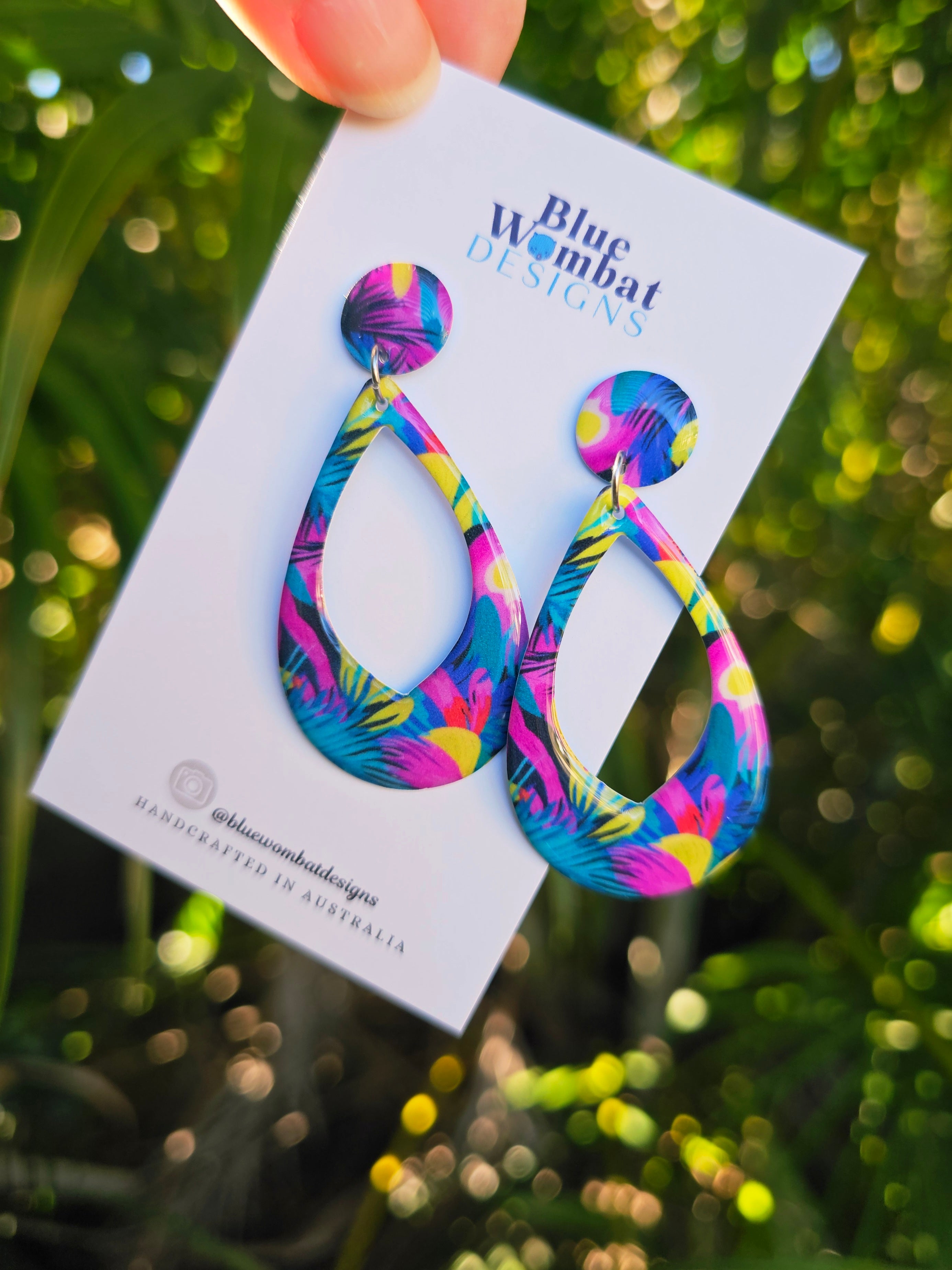 Colourful Yupo Paper Resin Coated Dangle Earrings