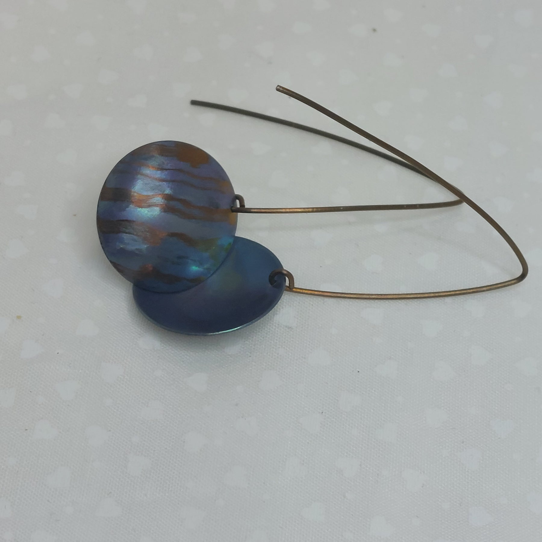 Titanium Domed Disc Dangles- Teal and Bronze