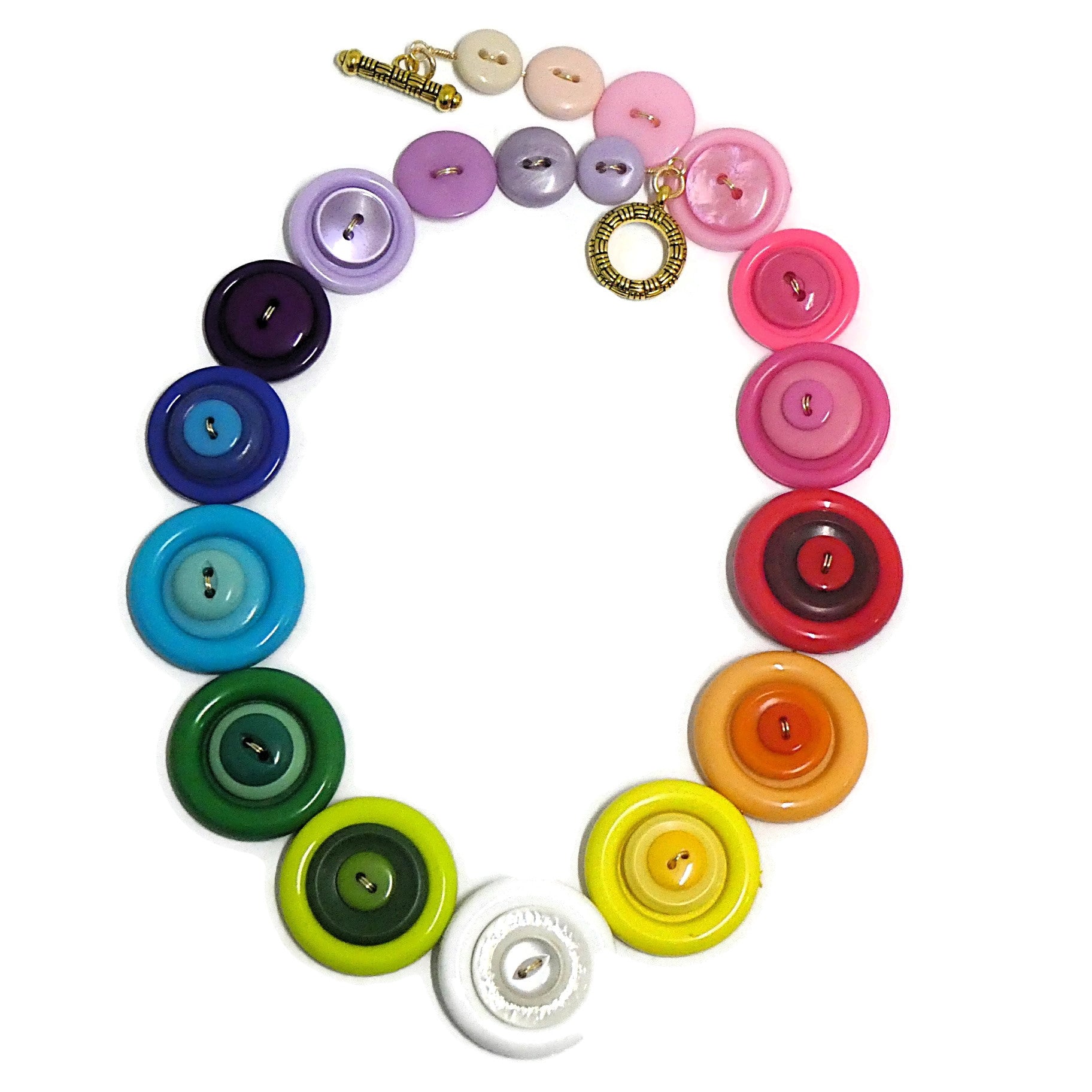 Colorful button necklace and earrings - Rainbow Connection