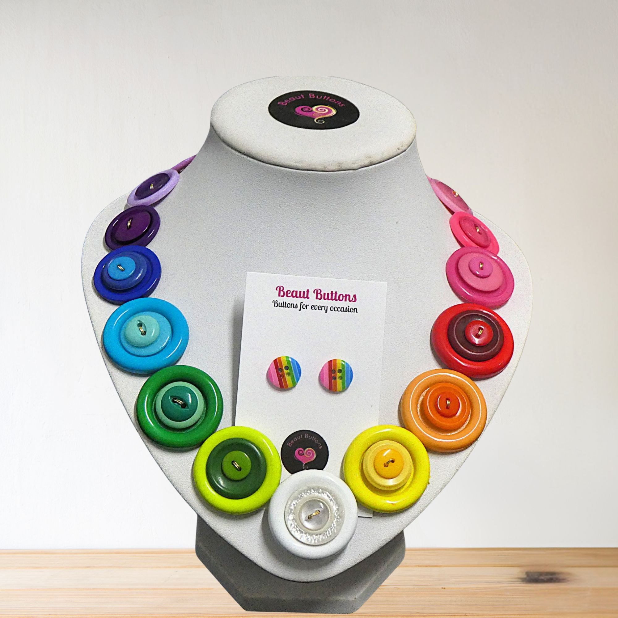 Colorful button necklace and earrings - Rainbow Connection