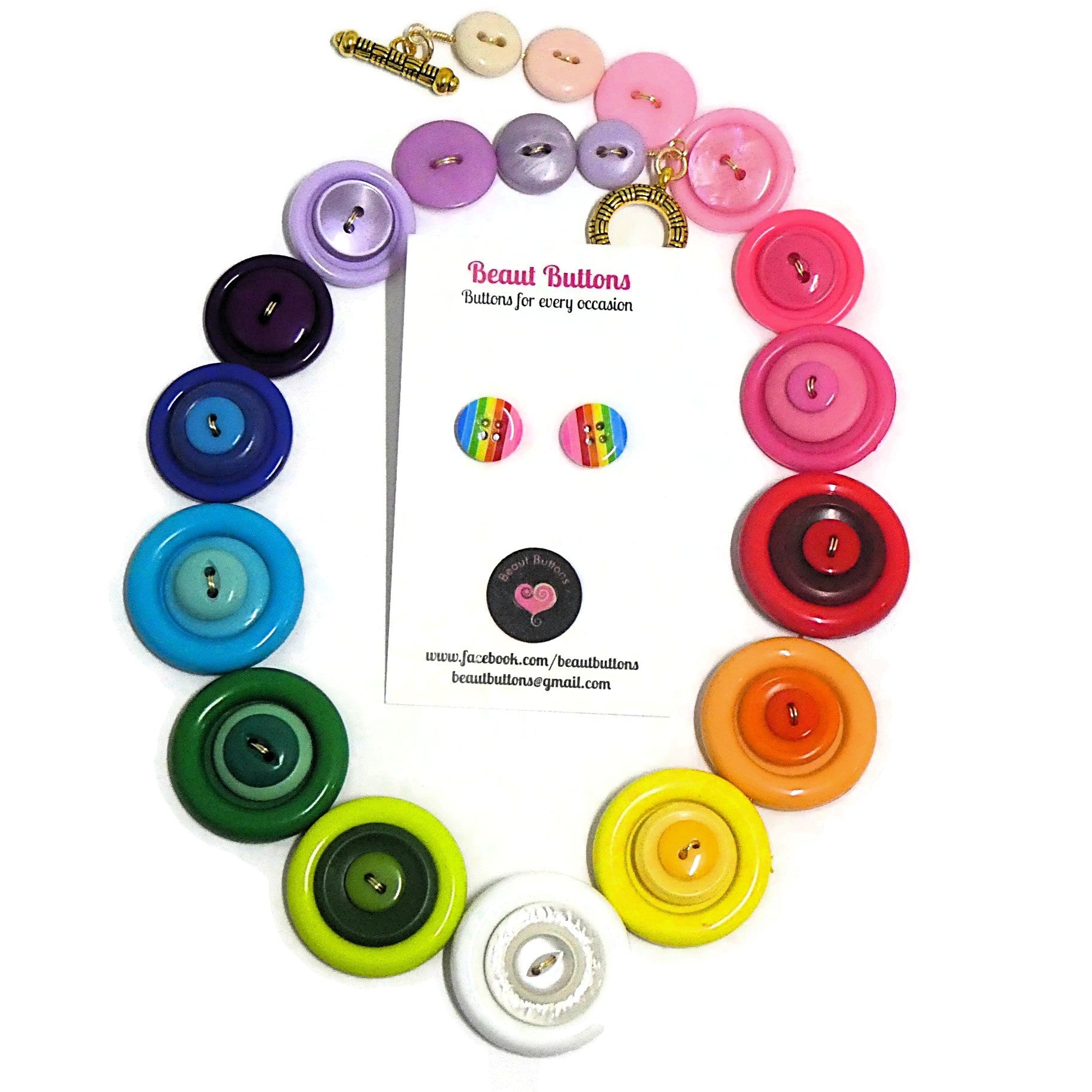 Colorful button necklace and earrings - Rainbow Connection