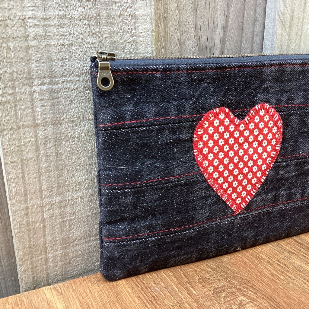 Black Upcycled Denim Purse – Red Heart
