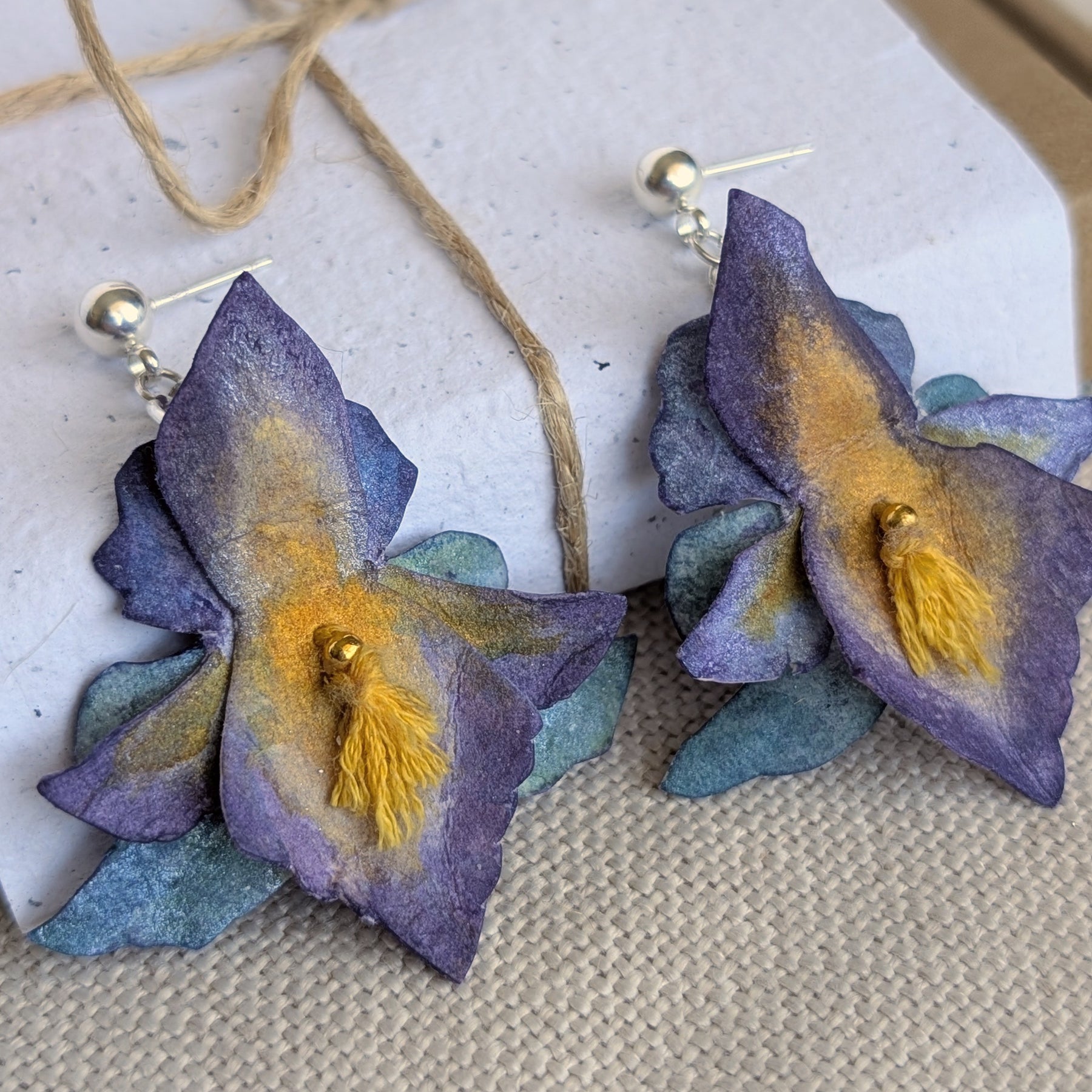 Handmade Iris Flower Earrings – Watercolour Paper Botanical Statement