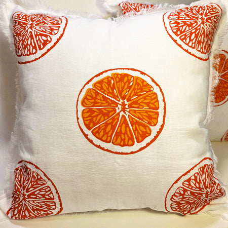 Hand Screen Printed - Oranges & Oranges French Linen cushion covers