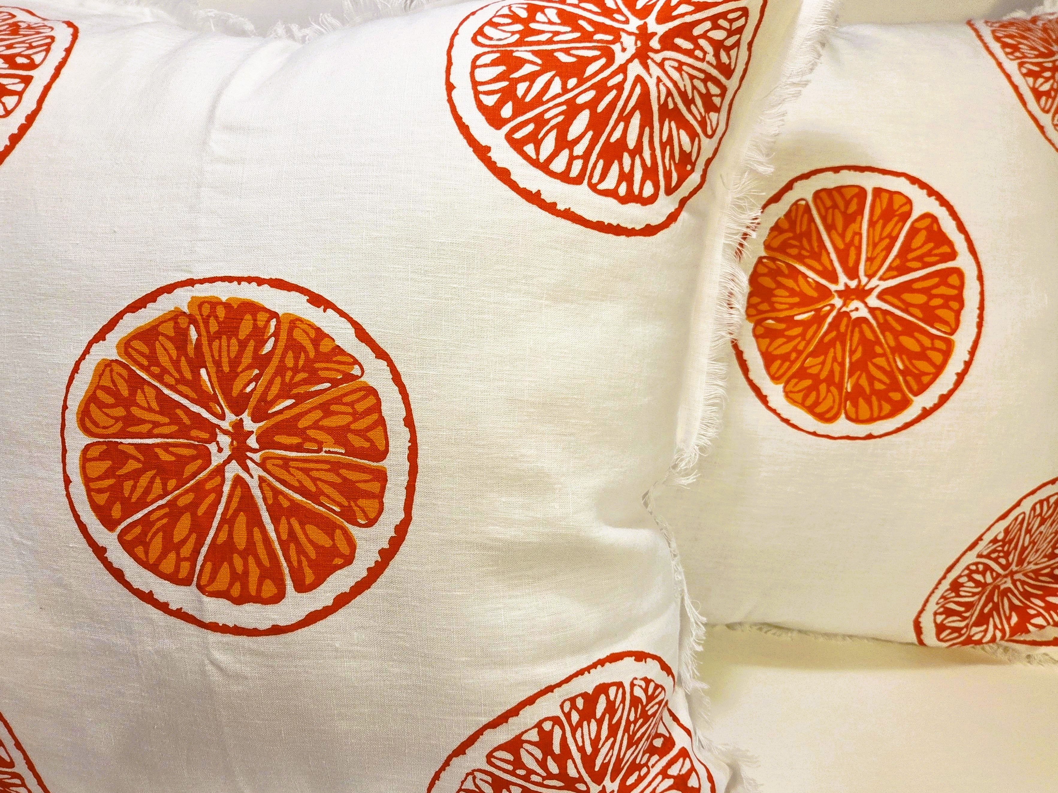 Hand Screen Printed - Oranges & Oranges French Linen cushion covers