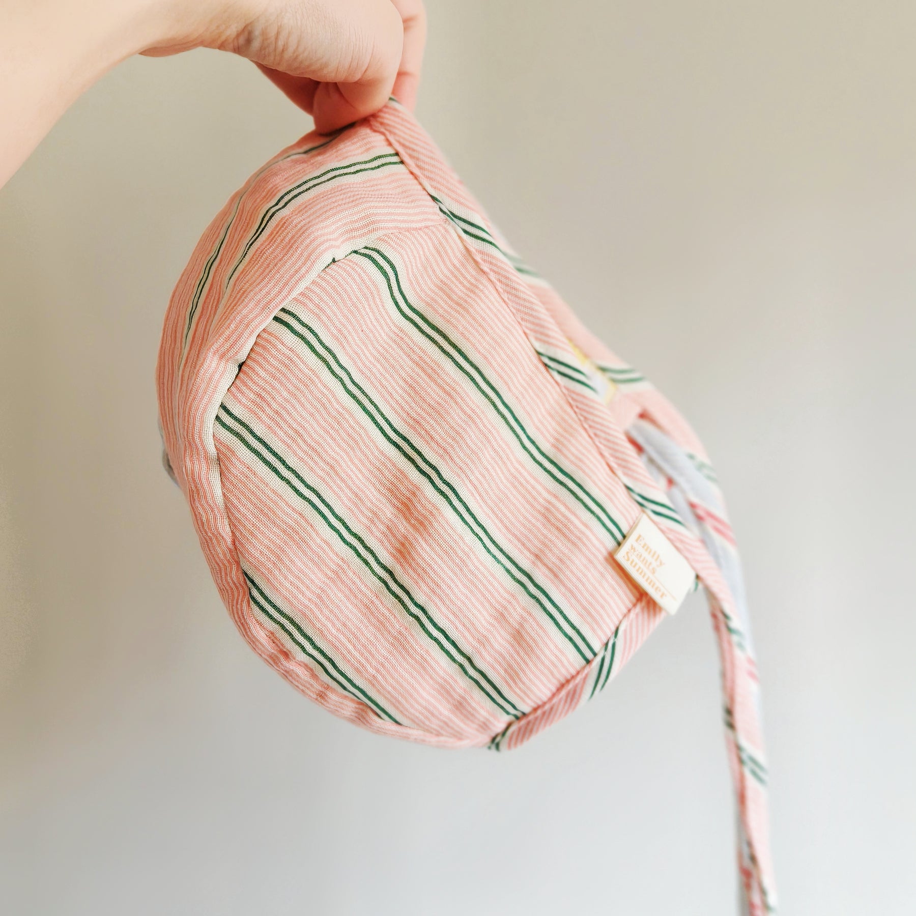 Baby Pink Cotton Seersucker Bonnet, Baby Girl Cotton Pink Bonnet