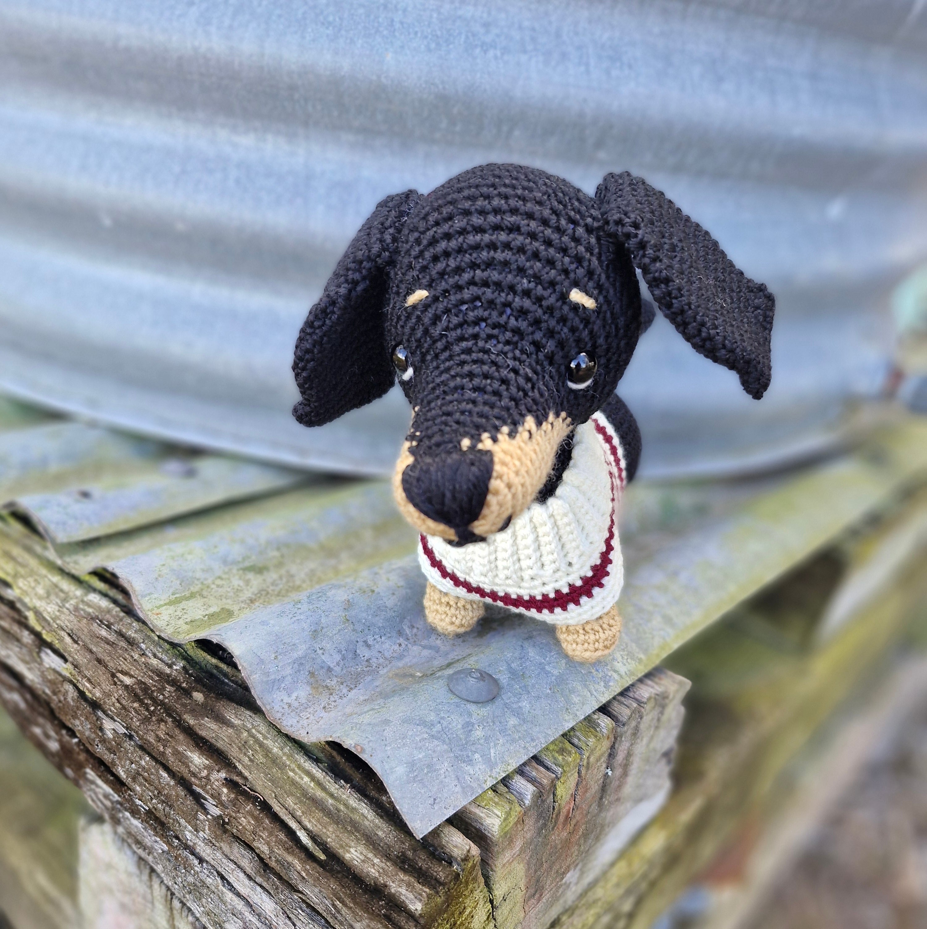 Hand crochet Bi-Colour Dachshund Dog (Sausage Dog)