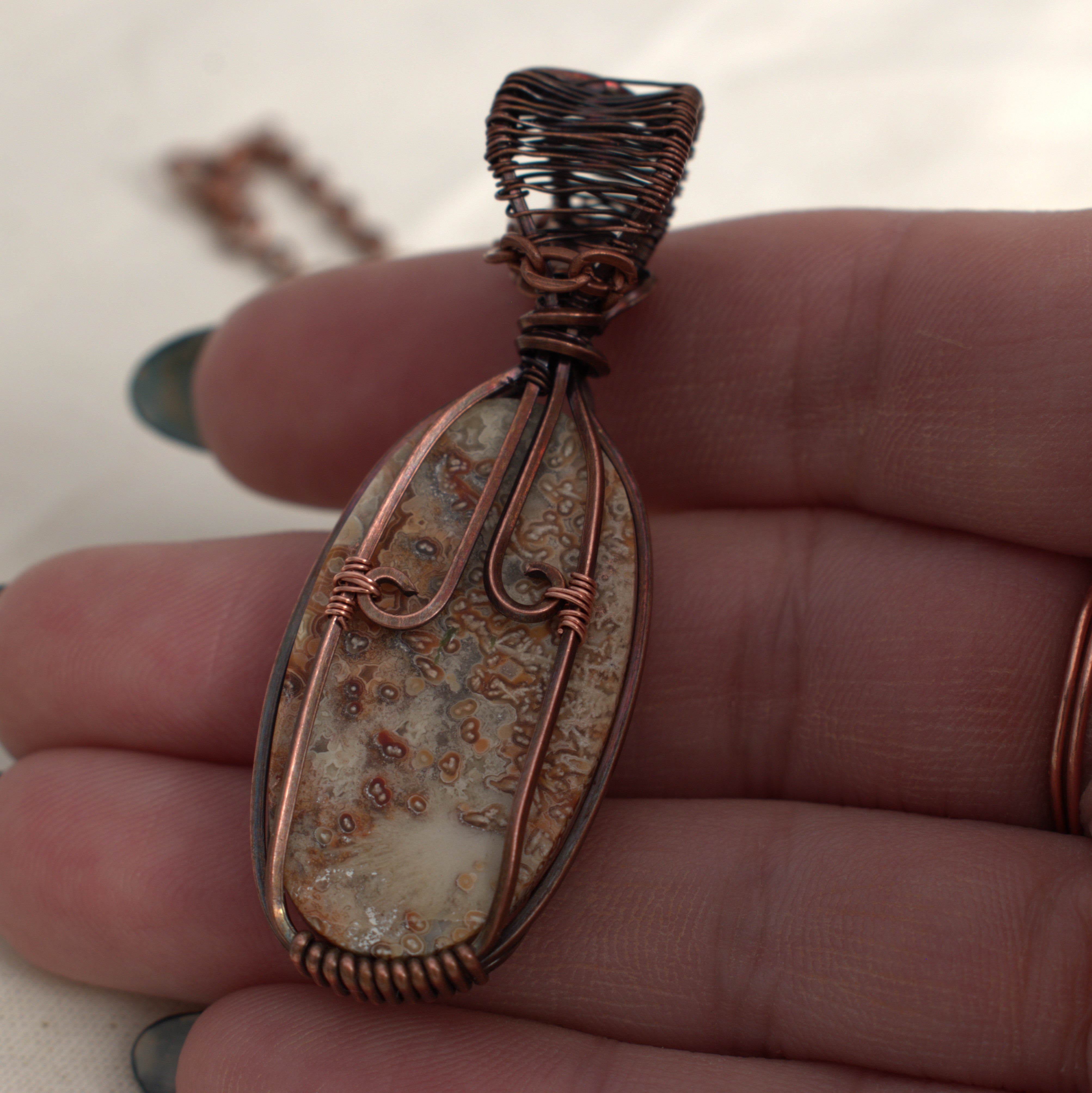 Desert Lace - Crazy Lace Copper Wrapped Pendant