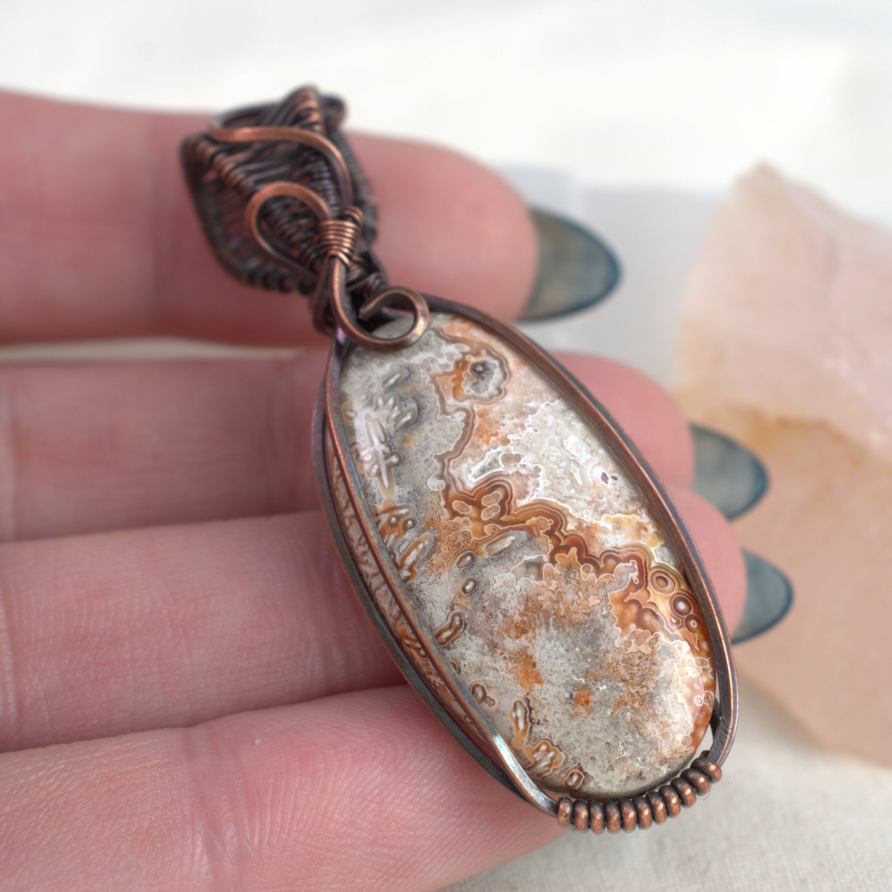 Desert Lace - Crazy Lace Copper Wrapped Pendant