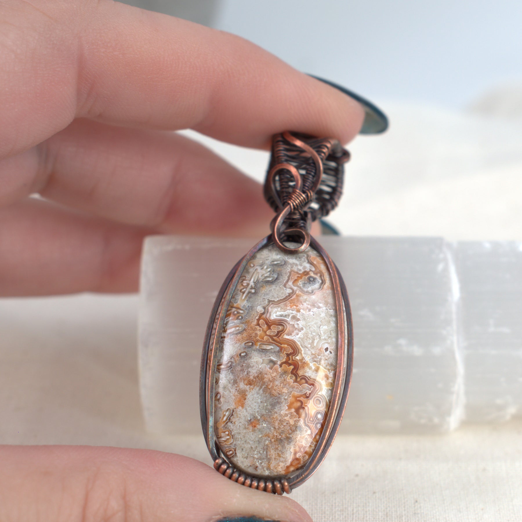 Desert Lace - Crazy Lace Copper Wrapped Pendant