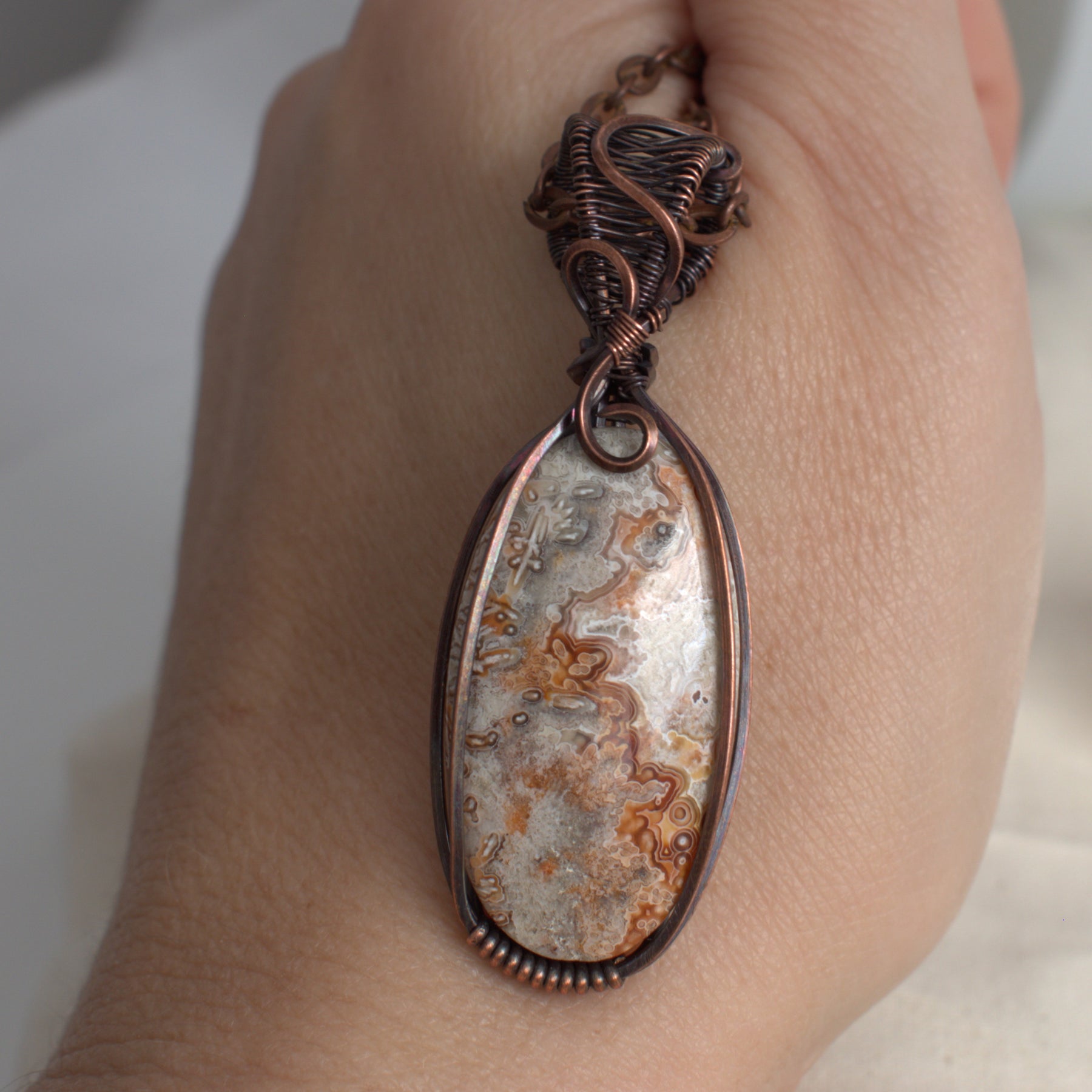 Desert Lace - Crazy Lace Copper Wrapped Pendant